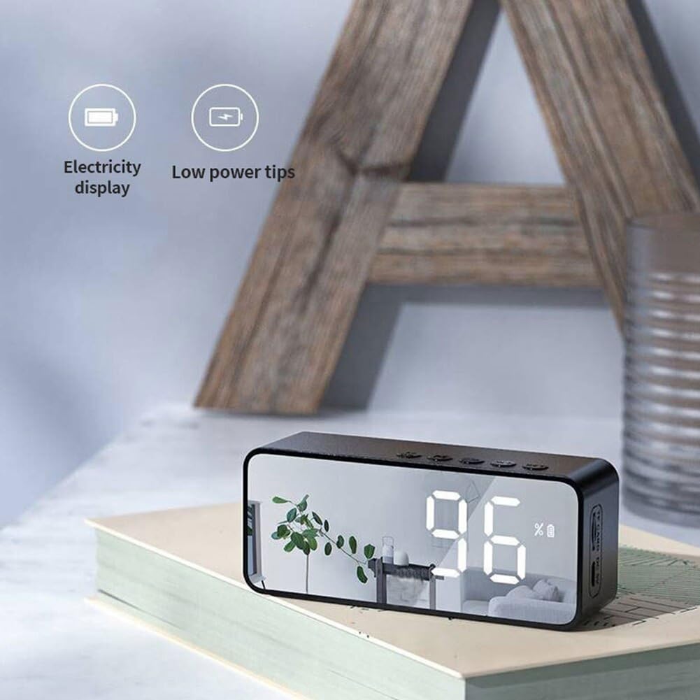 TYREE G50 Wireless Bluetooth Speaker with Alarm Clock, FM Radio, Mini Card, Temperature Display, Mirror Audio - Portable Pink Speaker for Home, Office, Travel & Outdoor Use