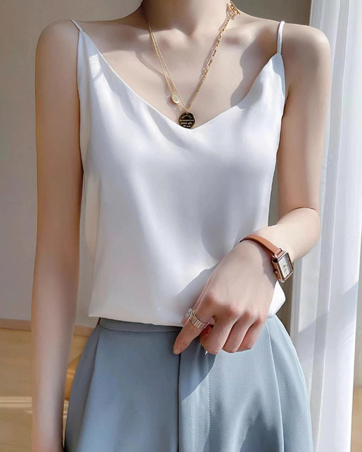Luxury Spaghetti Strap Silk Camisole for Women - Soft Satin Nightgown & Loungewear - Perfect for Sleepwear, Date Nights & Summer Outfits