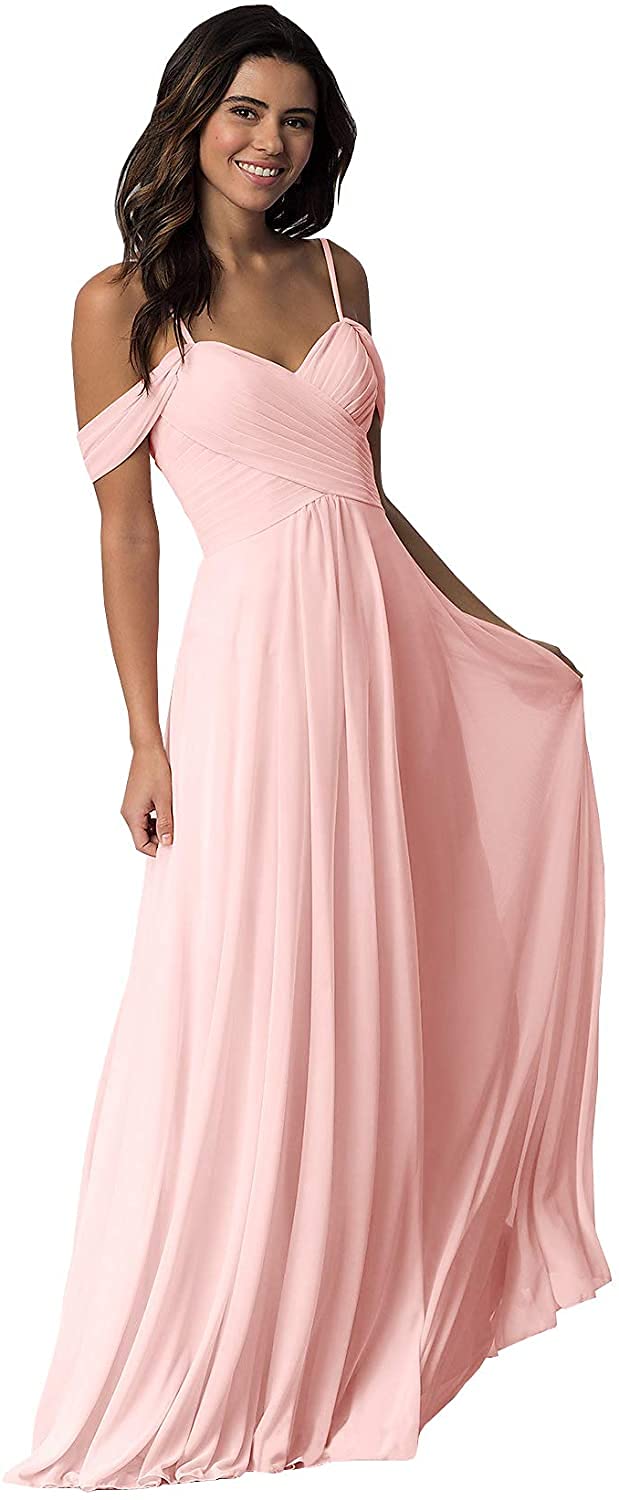 Coolki Women's Off-The-Shoulder A-Line Ruched Bridesmaid Dress - Long Formal Evening Gown for Weddings, Parties & Special Occasions