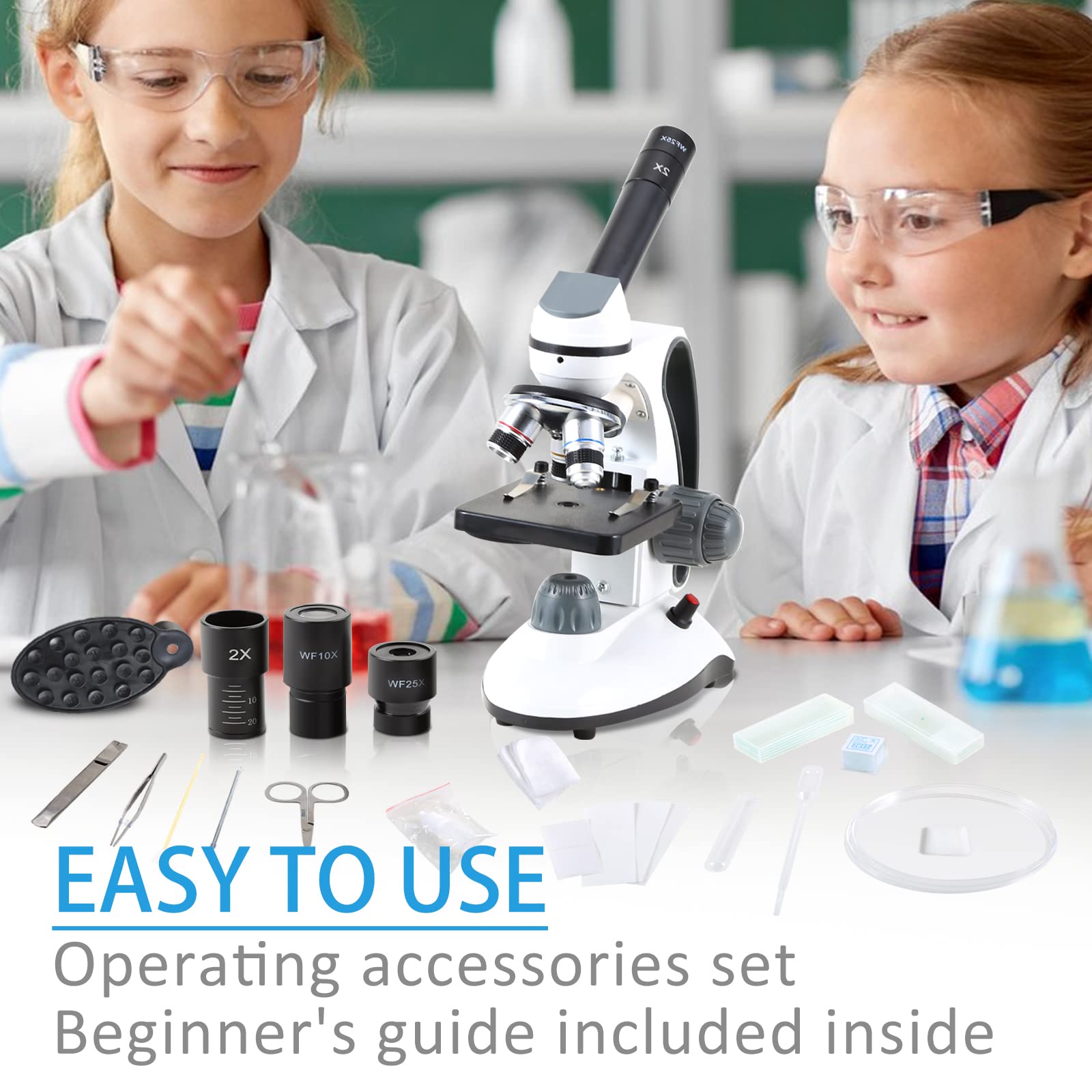 40X-2000X Professional Microscope for Kids, Students & Adults - with 30 Prepared Slides, 2.0MP Camera & Phone Adapter - Perfect for School Labs, Home Education & Scientific Exploration