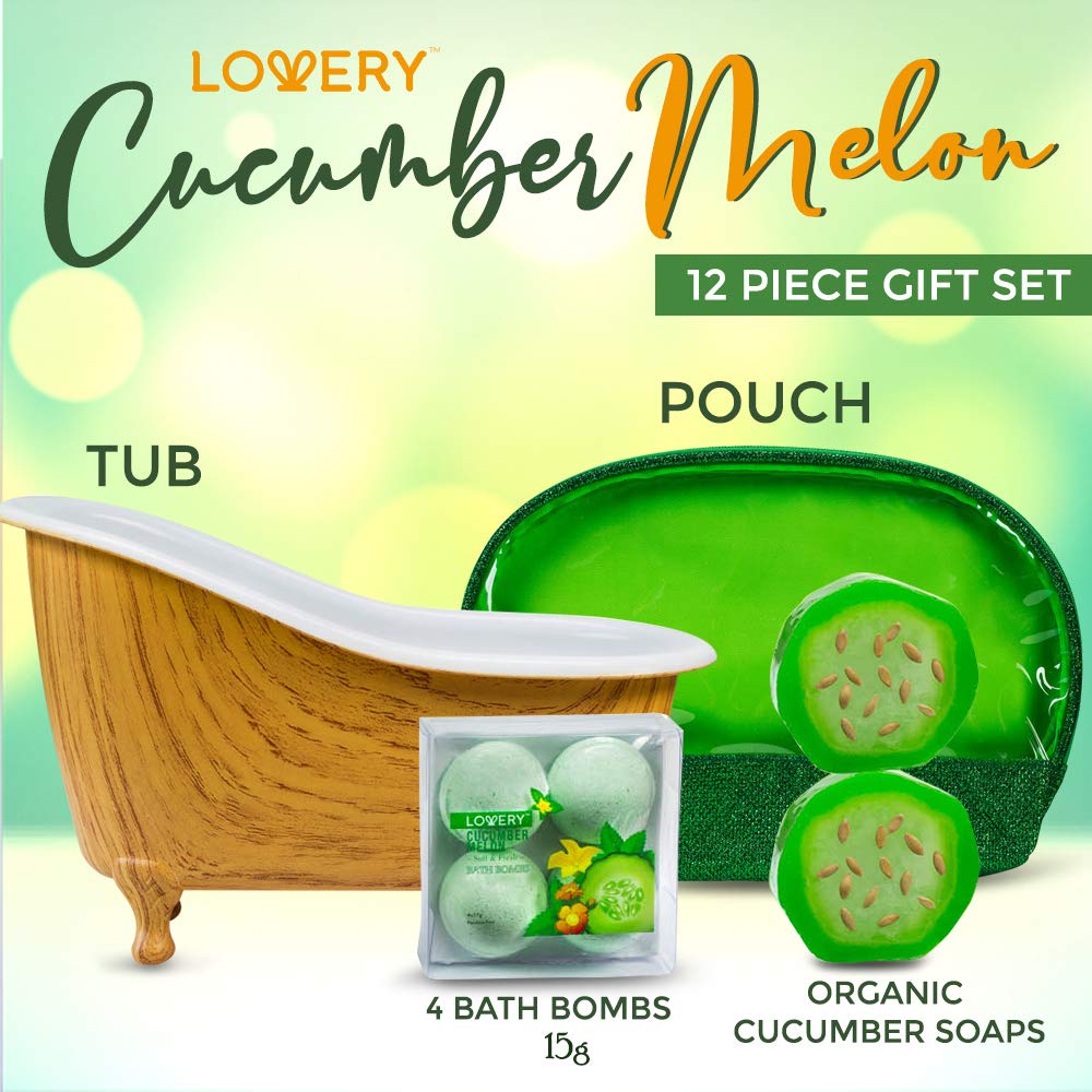 12-Piece Aromatherapy Spa Gift Set for Men & Women - Natural Cucumber & Organic Melon Skincare Kit with Body Lotion, Soaps & More | Perfect Birthday Gift from Son, Home Spa Relaxation, Mother's Day Present