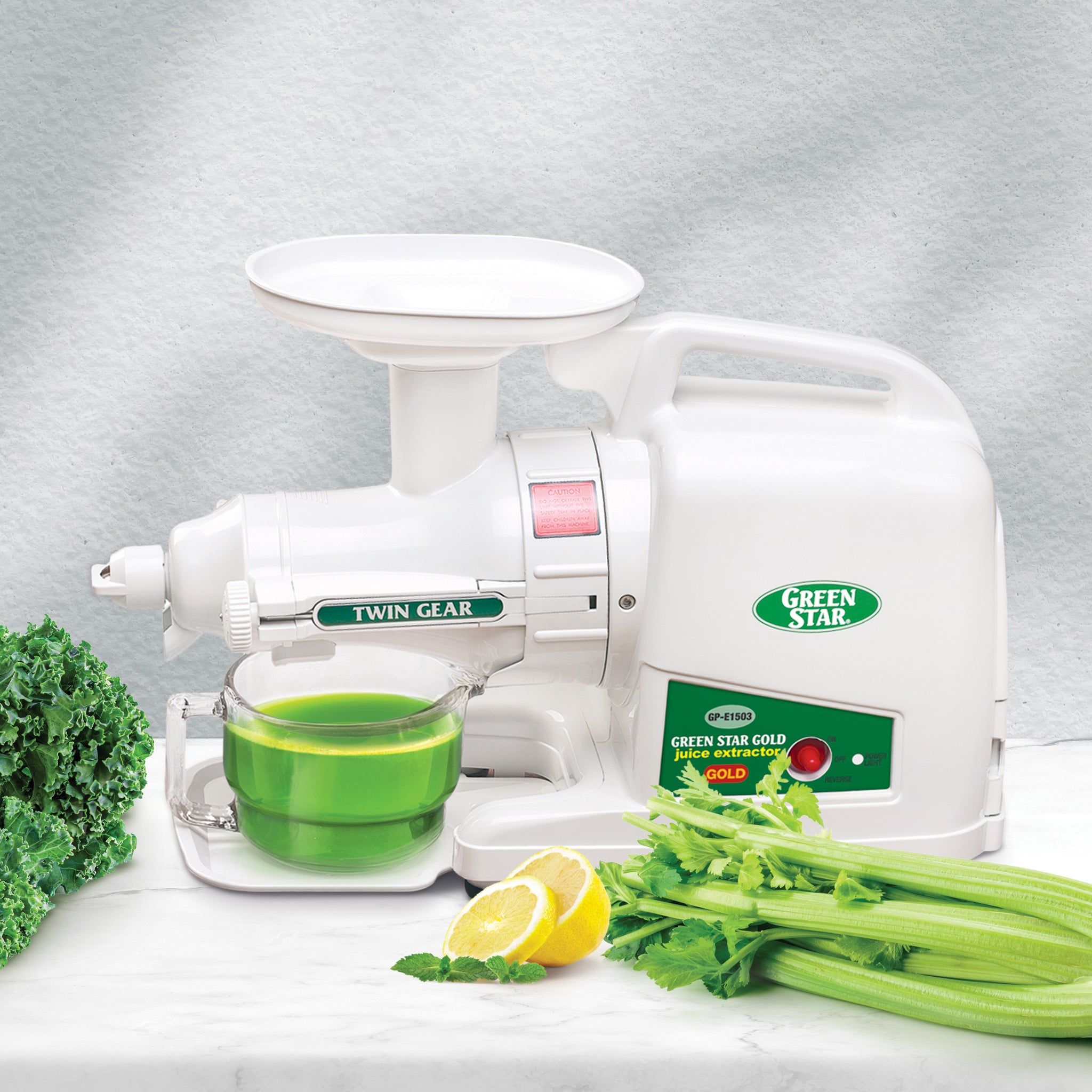 Greenstar® Gold HD Twin Gear Slow Masticating Juicer - Cold Press Juicer for Fruits & Vegetables - Perfect for Healthy Juicing, Detox & Raw Food Diets at Home