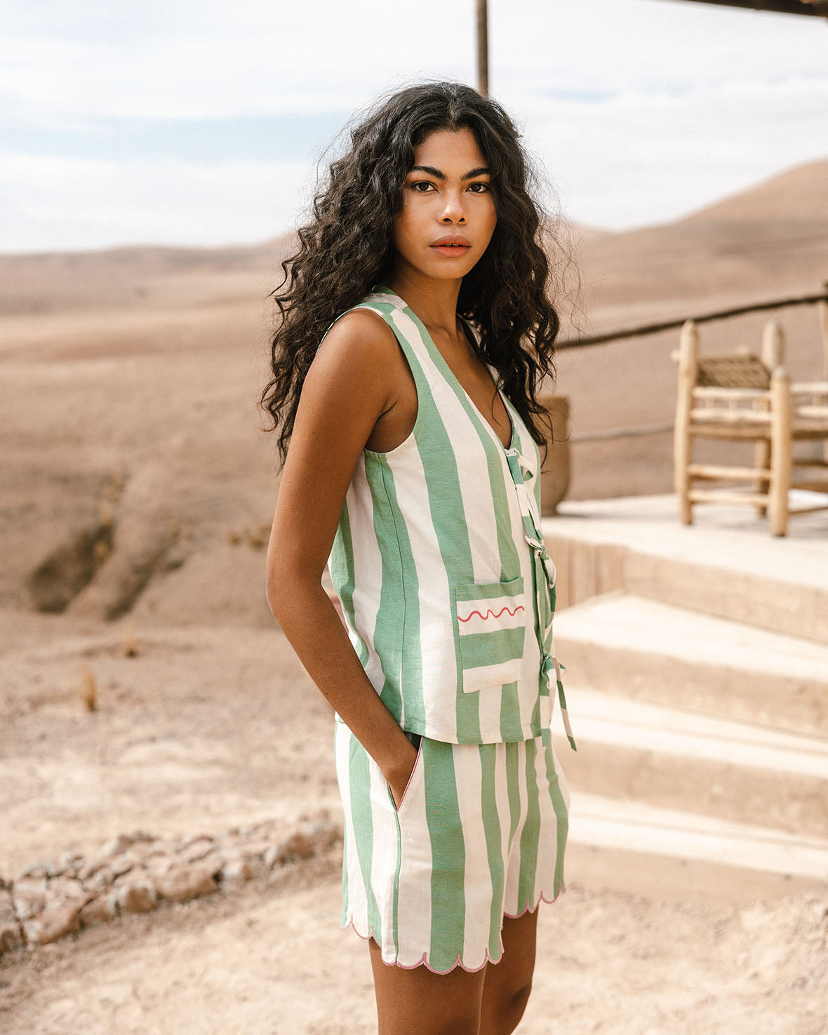 Linen Blend Tie Front Striped Cami Short Pajama Set for Women - Soft & Comfortable Sleepwear for Summer Nights & Lounging