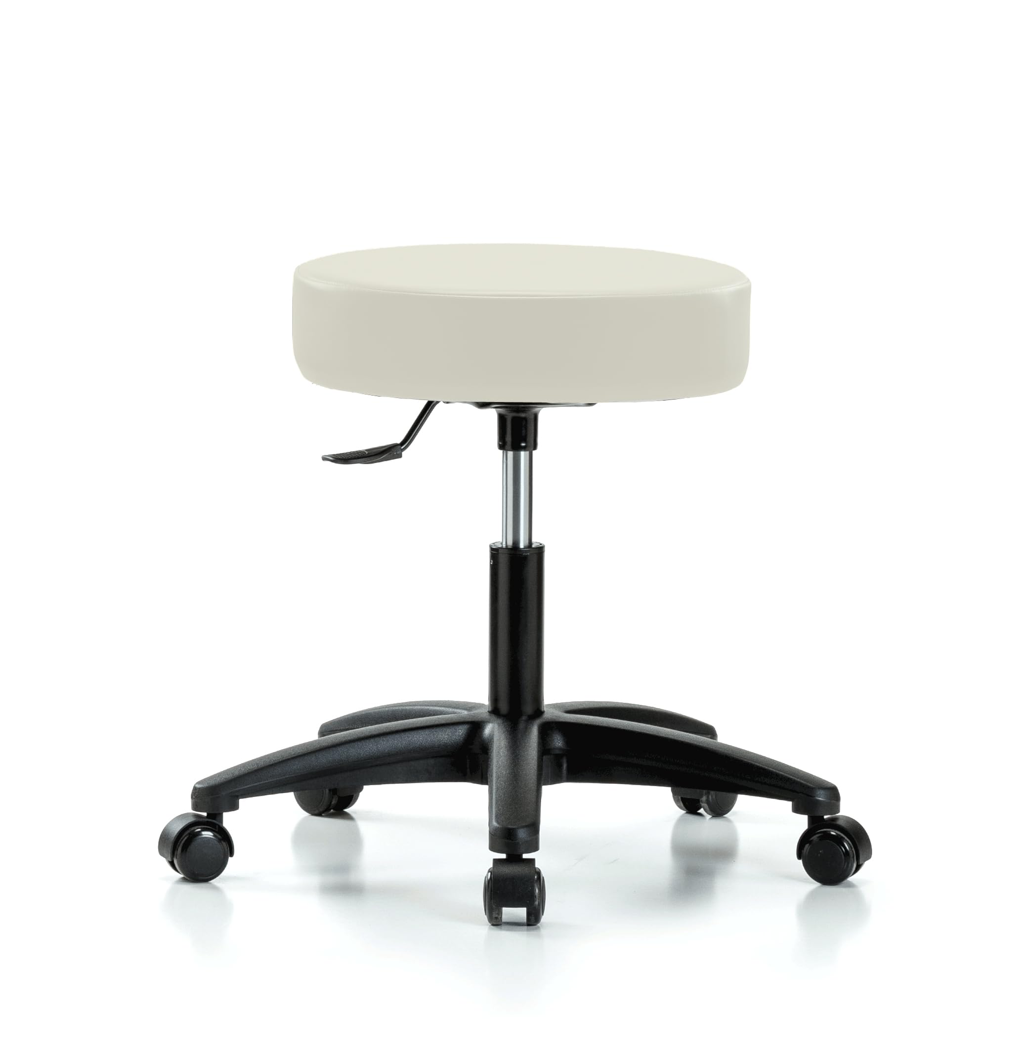 Adjustable Swivel Stool with Rolling Perch Base - Height Adjustable Office Stool for Hardwood & Tile Floors - Off-White Vinyl Upholstered Desk Chair for Home Office, Kitchen Island, or Salon Workstation
