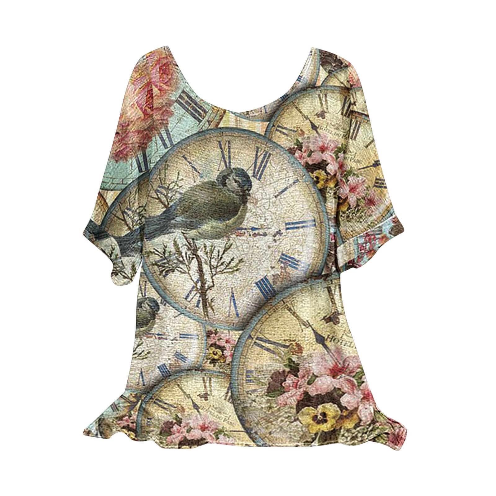 Women's Summer Casual Short Sleeve Tunic Top with Ruffle Button Detail - Loose Blouse T-Shirt for Beach, Vacation & Everyday Wear