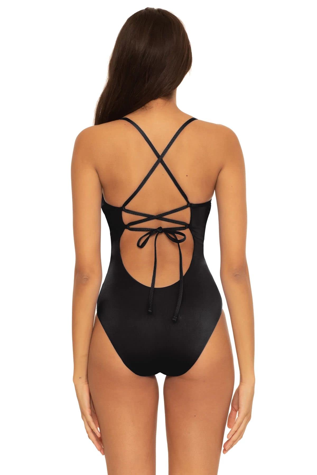 BECCA by Rebecca Virtue Delilah Clare Plunge One-Piece Swimsuit - Sexy High Cut Bathing Suit for Women, Perfect for Beach Vacations & Pool Parties