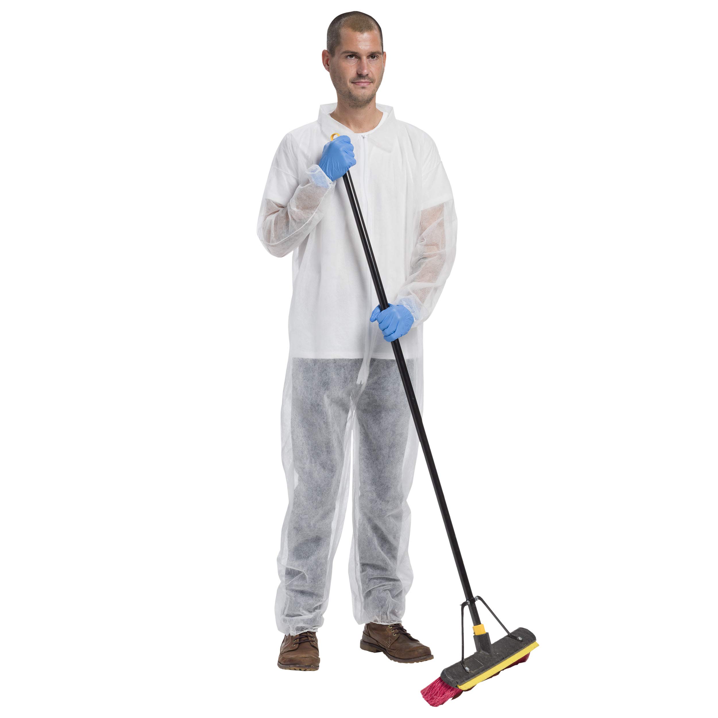 West Chester 3502 Standard Weight White Work Coveralls - Pack of 25 XL, Zipper Front Coveralls with Collar & Elastic Wrist/Ankle for Construction, Painting, Maintenance & Industrial Work