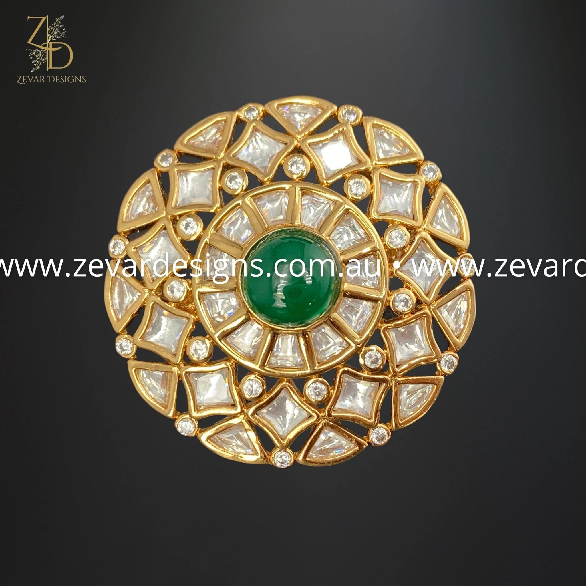 Exquisite Designer Kundan Polki Ring in Emerald Green | Handcrafted Indian Jewelry for Weddings, Parties & Special Occasions