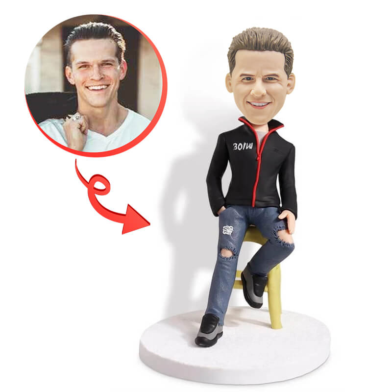 Custom Sitting Man Bobblehead - Personalized Chair Bobblehead Figurine - Perfect for Office Desk Decor, Gifts & Collectibles