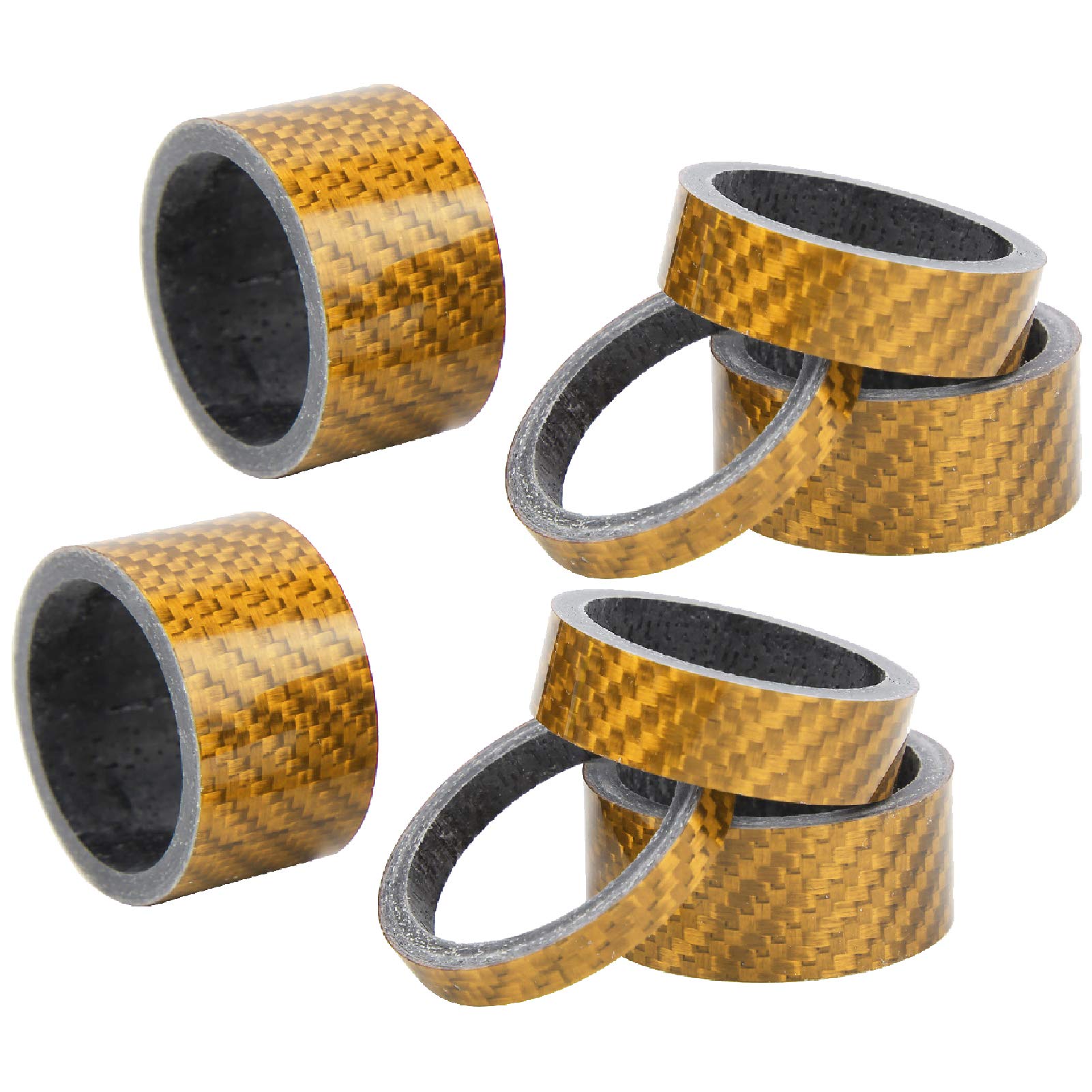2-Pack Carbon Fiber Headset Spacer Kit - 5mm/10mm/15mm/20mm Gold Washers for Bicycle Fork - Perfect for MTB, Road & BMX Bike Upgrades