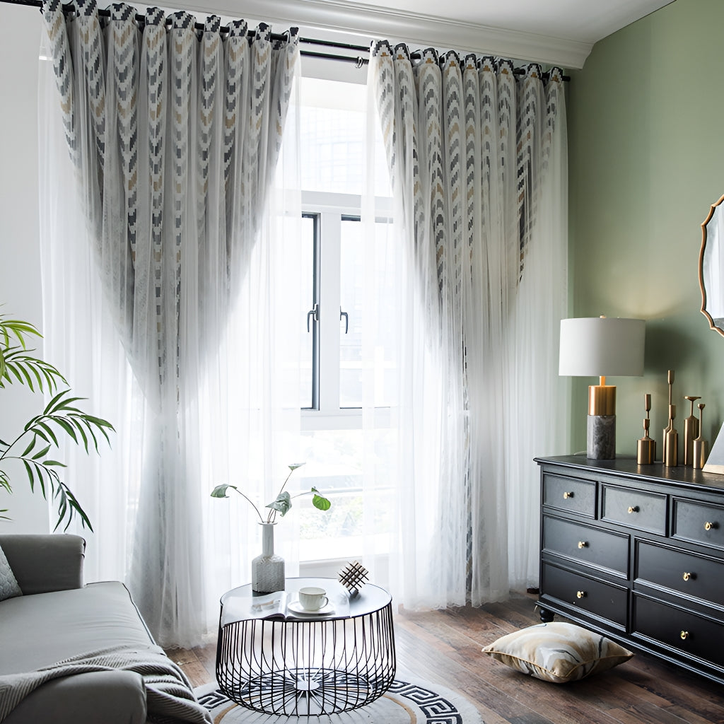 Bridgette Two-Layer Geometric Thermal Blackout Curtains for Bedroom & Living Room - Energy Efficient Custom Window Treatment for Home Decor