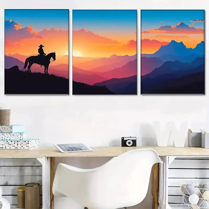 3-Piece Sunset Rider Nature Wall Art Set - Framed Canvas Prints 40x60cm (16x24in) | High Quality Australian Made Wall Decor | Perfect for Living Room, Bedroom & Office Decor