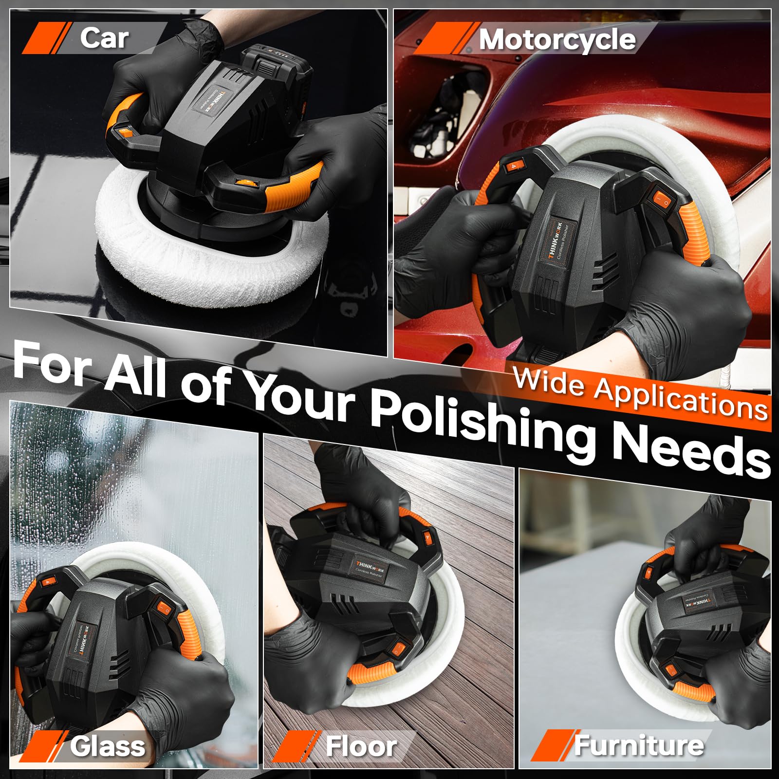 THINKWORK 20V Cordless Buffer Polisher - 10 Inch Car Polishing Machine Kit with 2Ah Battery, 6 Speed Settings (1500-3600 RPM), Double Handle - Perfect for Car Detailing, Waxing & Surface Restoration
