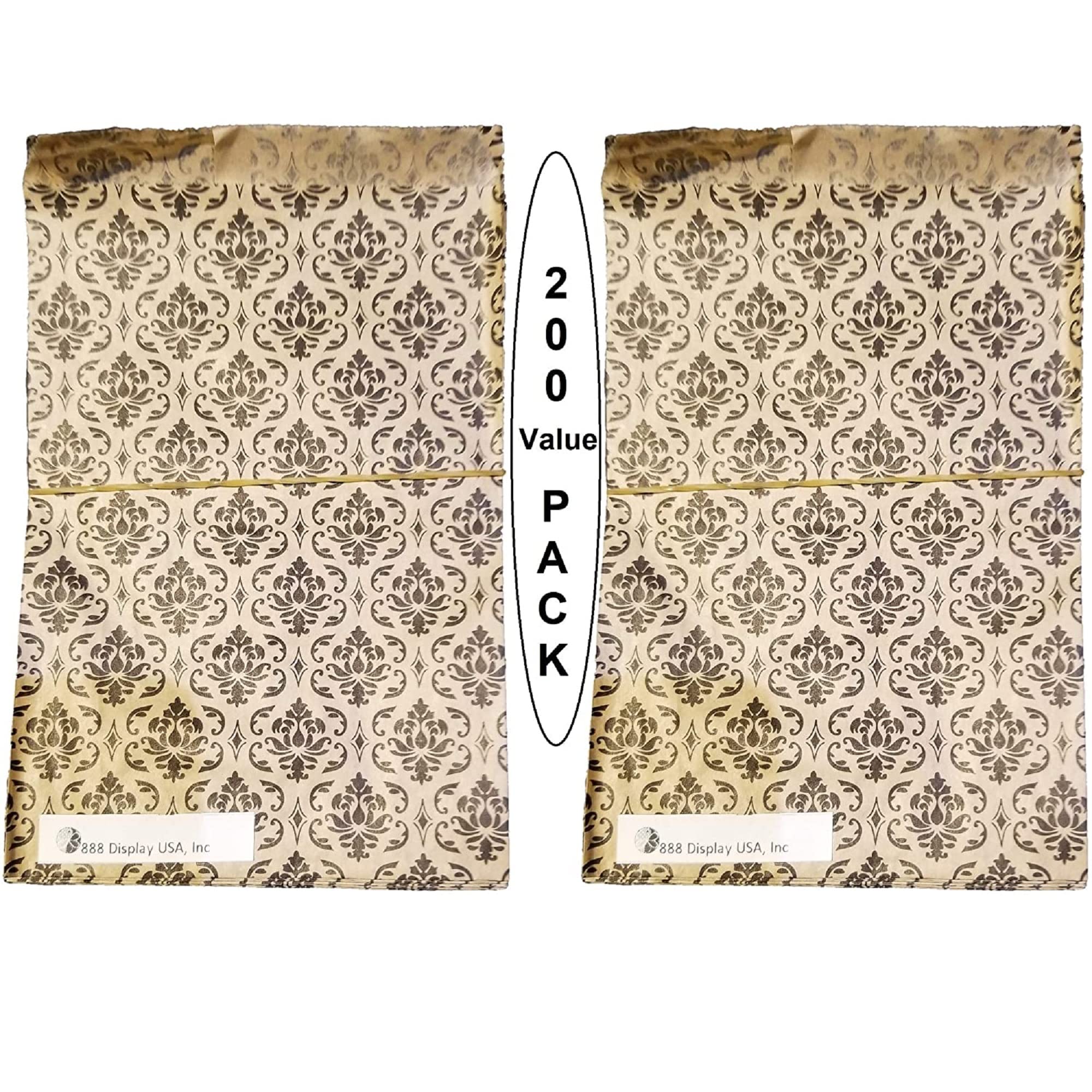 200 Pack Brown & Black Damask Paper Gift Bags 6x9 Inches - Bulk Tote Bags for Shopping, Parties, Weddings & Retail Packaging | Eco-Friendly & Elegant Design