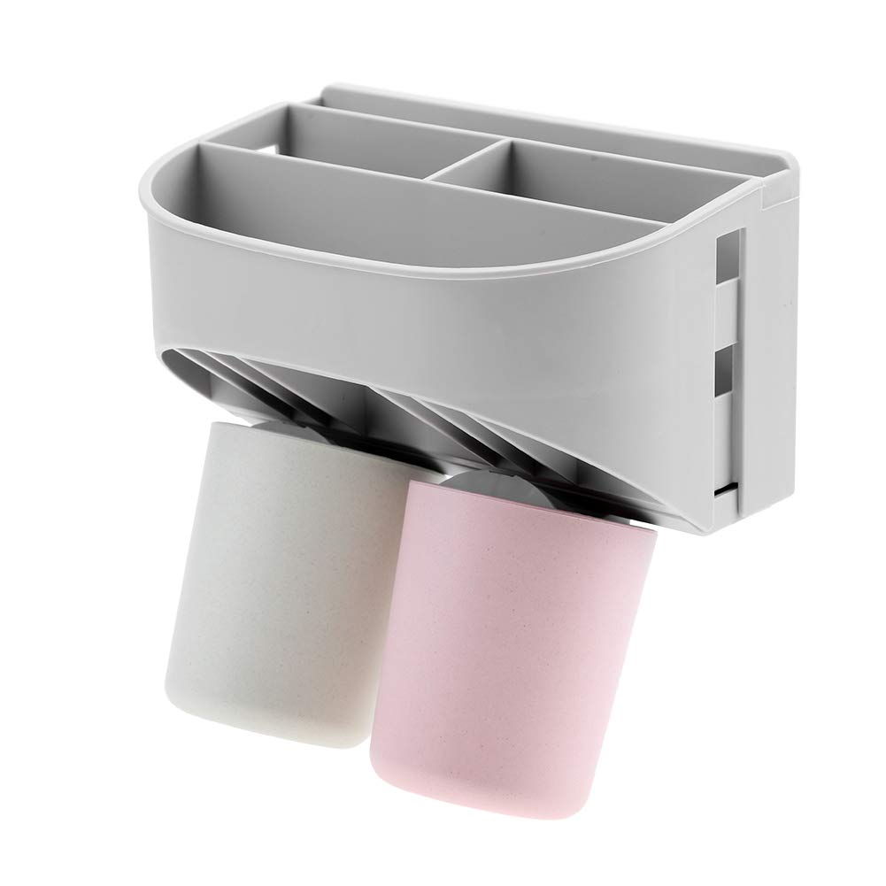 Agatige Wall Mounted Toothbrush Holder with Mouthwash Cup & Toothpaste Dispenser - No Drilling Required, Non-Marking Adhesive Stickers - Perfect Bathroom Organizer for Small Spaces (2 Cups Included) - Ideal for Apartments, Dorms, RVs and Compact Bathrooms