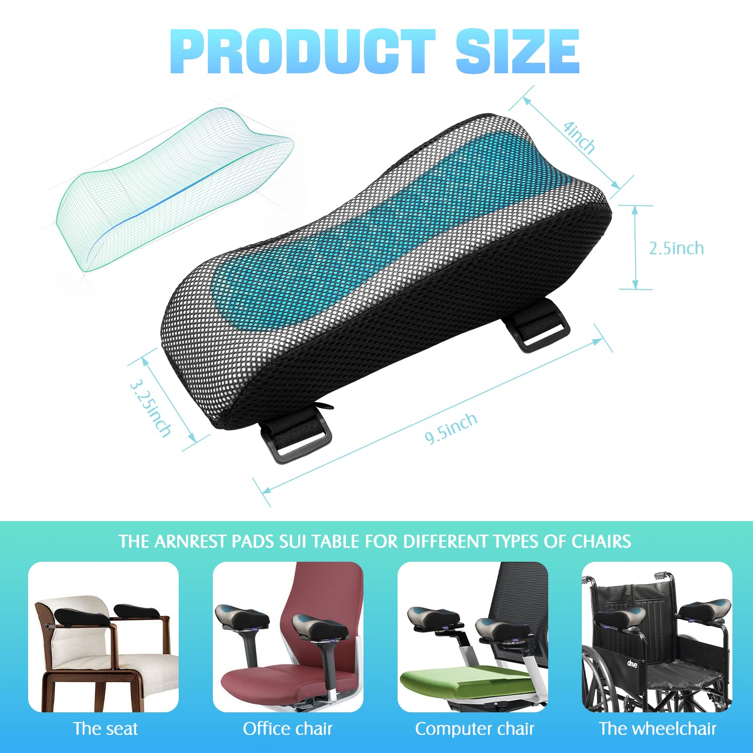 Ergonomic Office Chair Arm Pads & Covers - Comfortable Armrest Cushions for Desk Chairs, Gaming Chairs & Workspace Support - Perfect for Long Hours of Typing, Gaming & Office Work