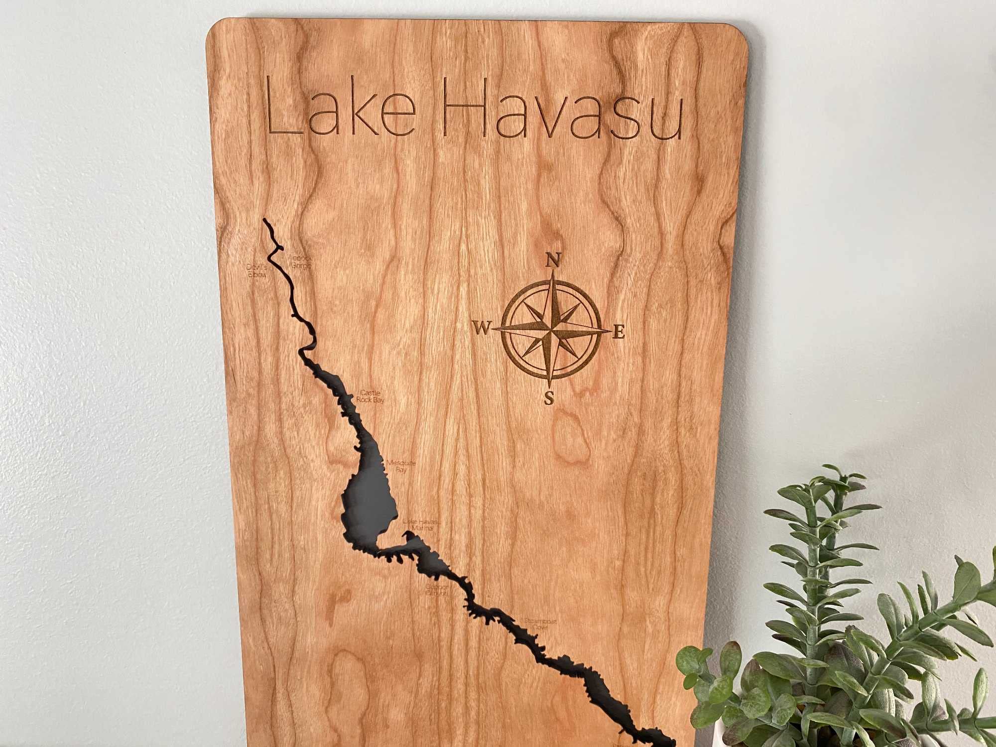 3D Engraved Lake Havasu Wooden Map Wall Art - Cherry Wood Lake House Decor Gift for Home, Office, or Cabin - Perfect for Boating Enthusiasts & Vacation Memories