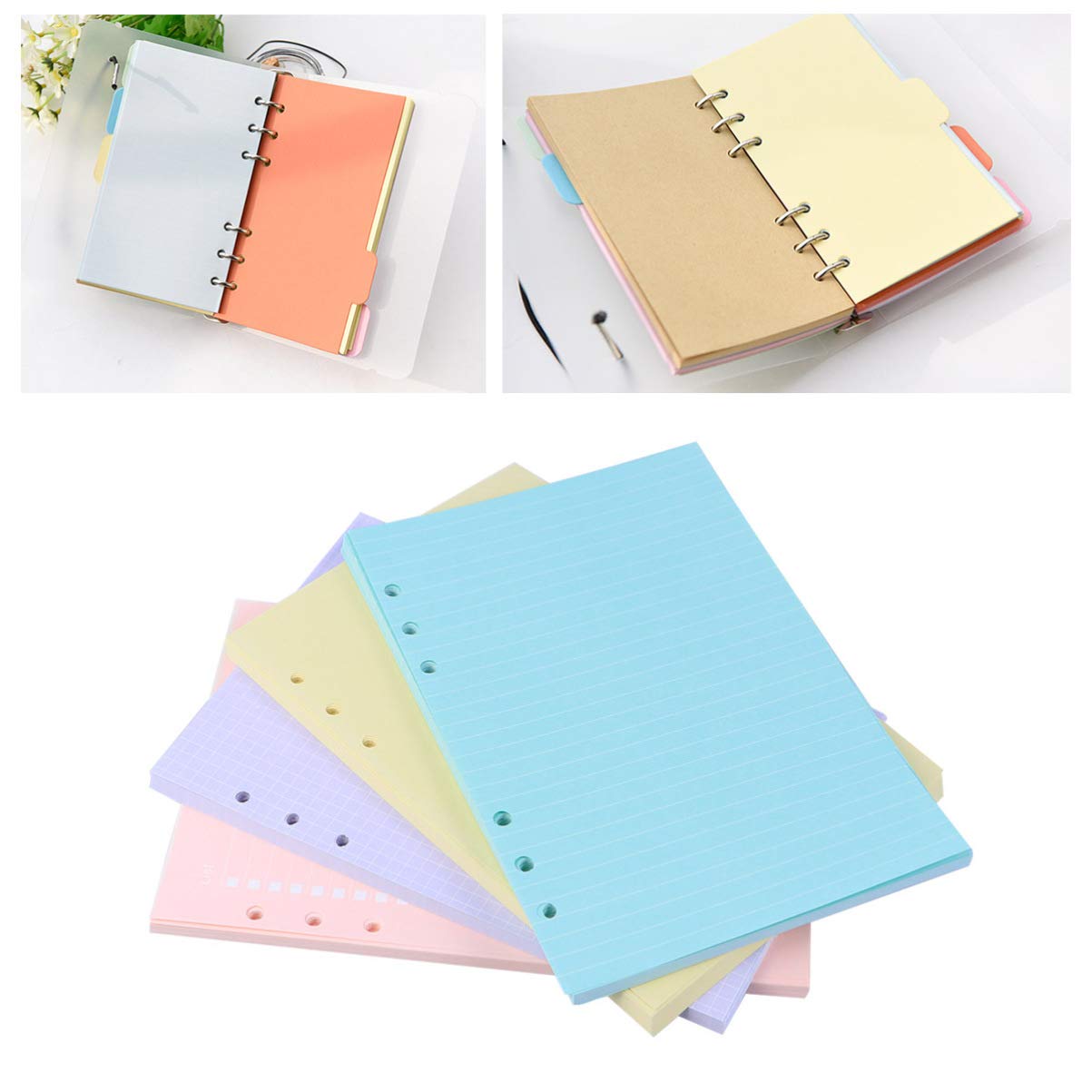 Yardwe 4-Pack Colorful A5 Loose Leaf Paper Refills - 6-Hole Punch Filler Paper for Binders, Notebooks | Wide Ruled School & Office Supplies for Note-Taking, Journaling, and Organization