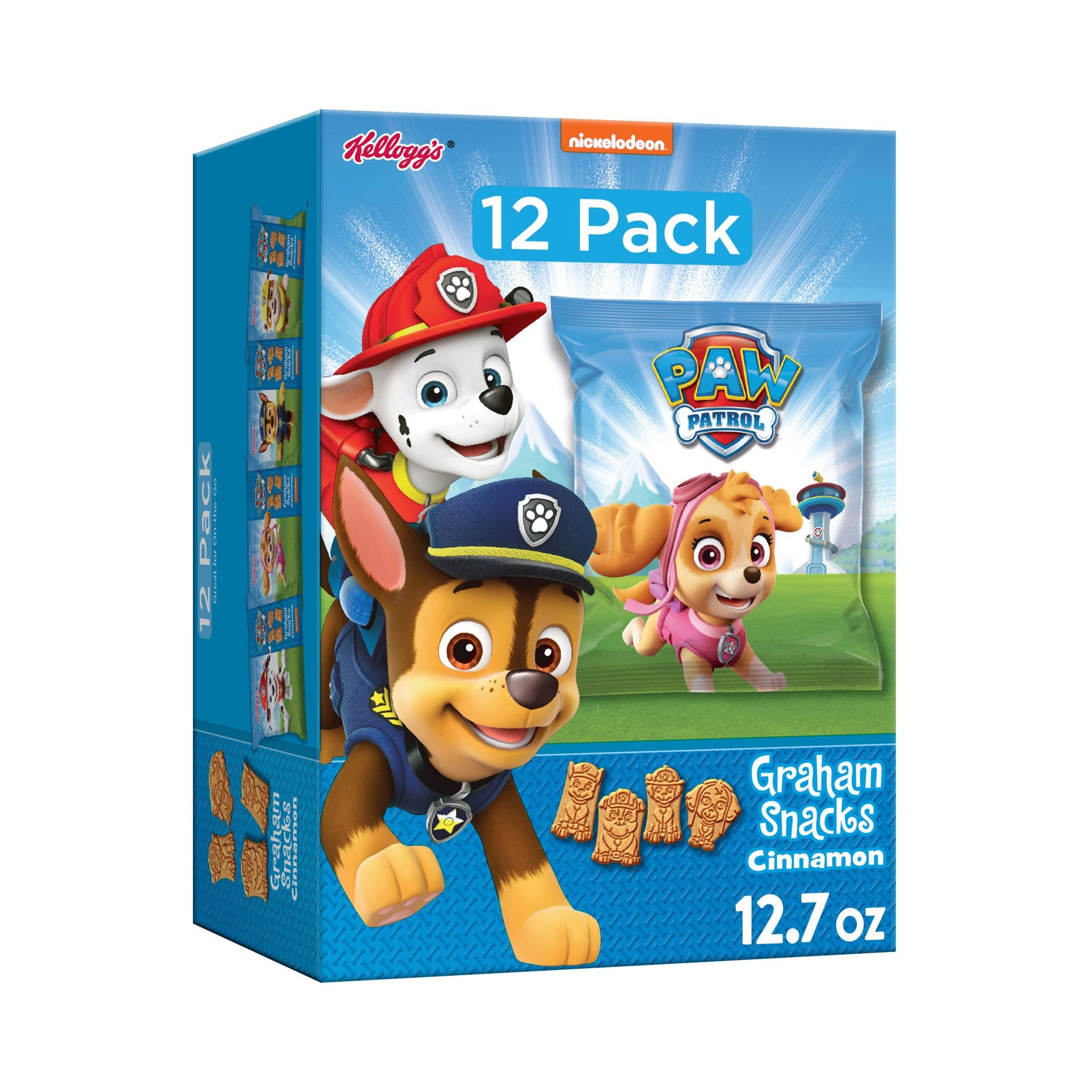 Kellogg's PAW Patrol Graham Snacks for Kids - Whole Grain Cinnamon Flavored Healthy Snack, 12.7oz Box (12 Individual Pouches) - Perfect for School Lunches, After-School Treats & Road Trips