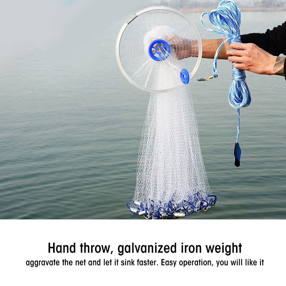 Premium Nylon Monofilament Fishing Cast Net - 2.4m Hand Throw Fishing Mesh for Outdoor Fishing, Crabbing, and Shrimping | Durable & Lightweight for Saltwater & Freshwater Use