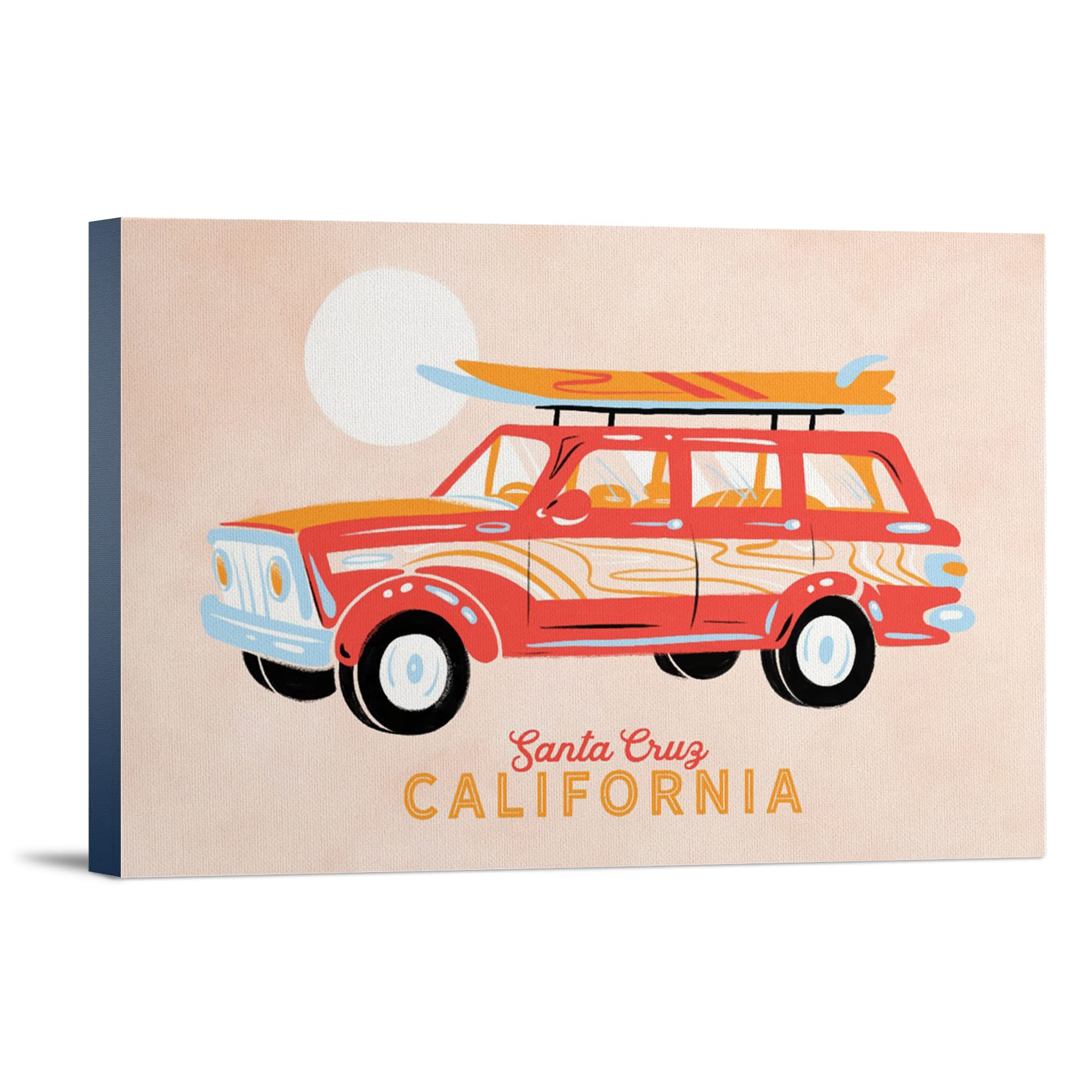 Lantern Press Santa Cruz California Secret Surf Spot Collection - Woody Wagon with Surfboards Wall Art (24x36 Wrapped Canvas) - Coastal Home Decor for Beach House, Living Room & Office