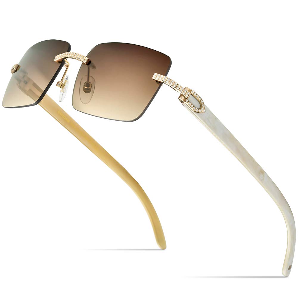 HEPIDEM 100% Genuine Buffalo Horn Sunglasses for Men - Rimless Square Frame UV Protection Polarized Lenses - Perfect for Driving, Outdoor Activities & Fashion Accessories