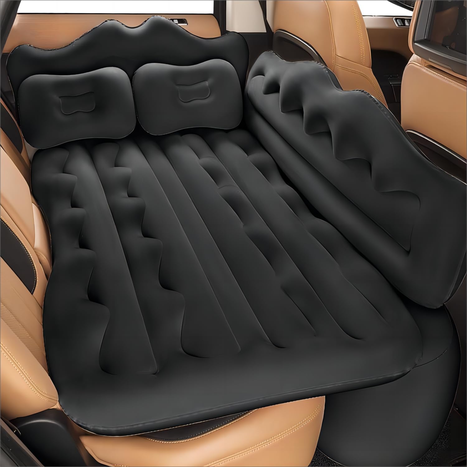 AFISEL Inflatable Car Air Mattress - Thickened Back Seat Bed for SUV, Travel & Camping | Portable Sleeping Pad for Home, Outdoor & Road Trips (Black)
