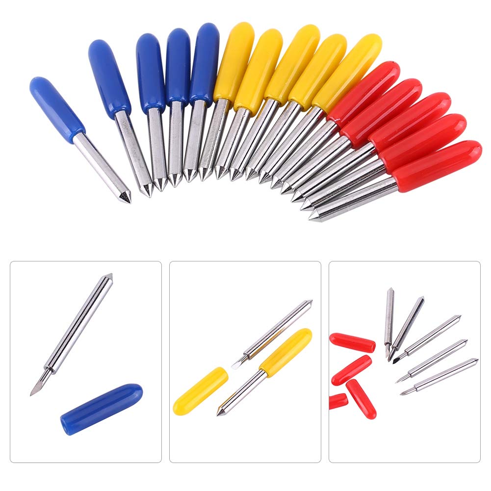 GOTOTOP 15pcs Tungsten Steel Plotter Cutter Blades - 30, 45, 60 Degree Cutting Tools with Holder for Vinyl, Paper, Cardboard & Craft Projects