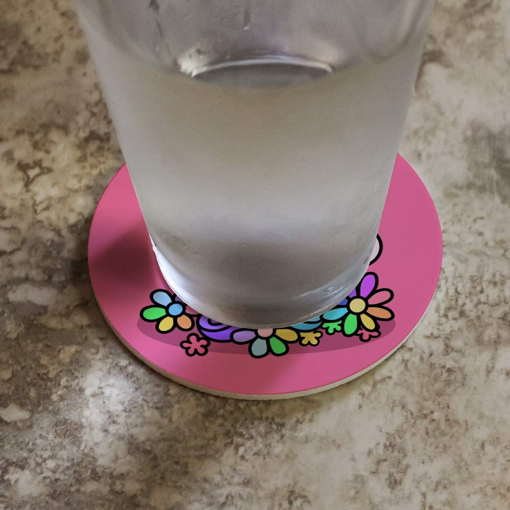 Cute Unicorn Bunny Rabbit Coaster Set with Rainbow Flowers - 6 Pack Absorbent Drink Coasters for Coffee, Tea, and Wine - Perfect for Home, Office, and Party Decor