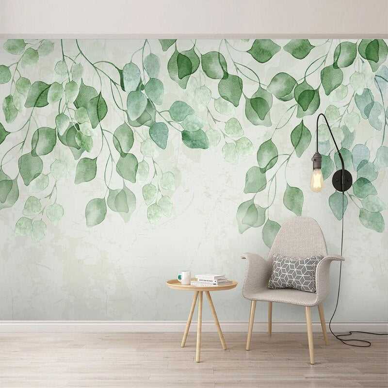 Whispering Foliage Green Leaves Wallpaper - Nature Inspired Peel & Stick Wall Mural for Bedroom, Living Room & Nursery Decor