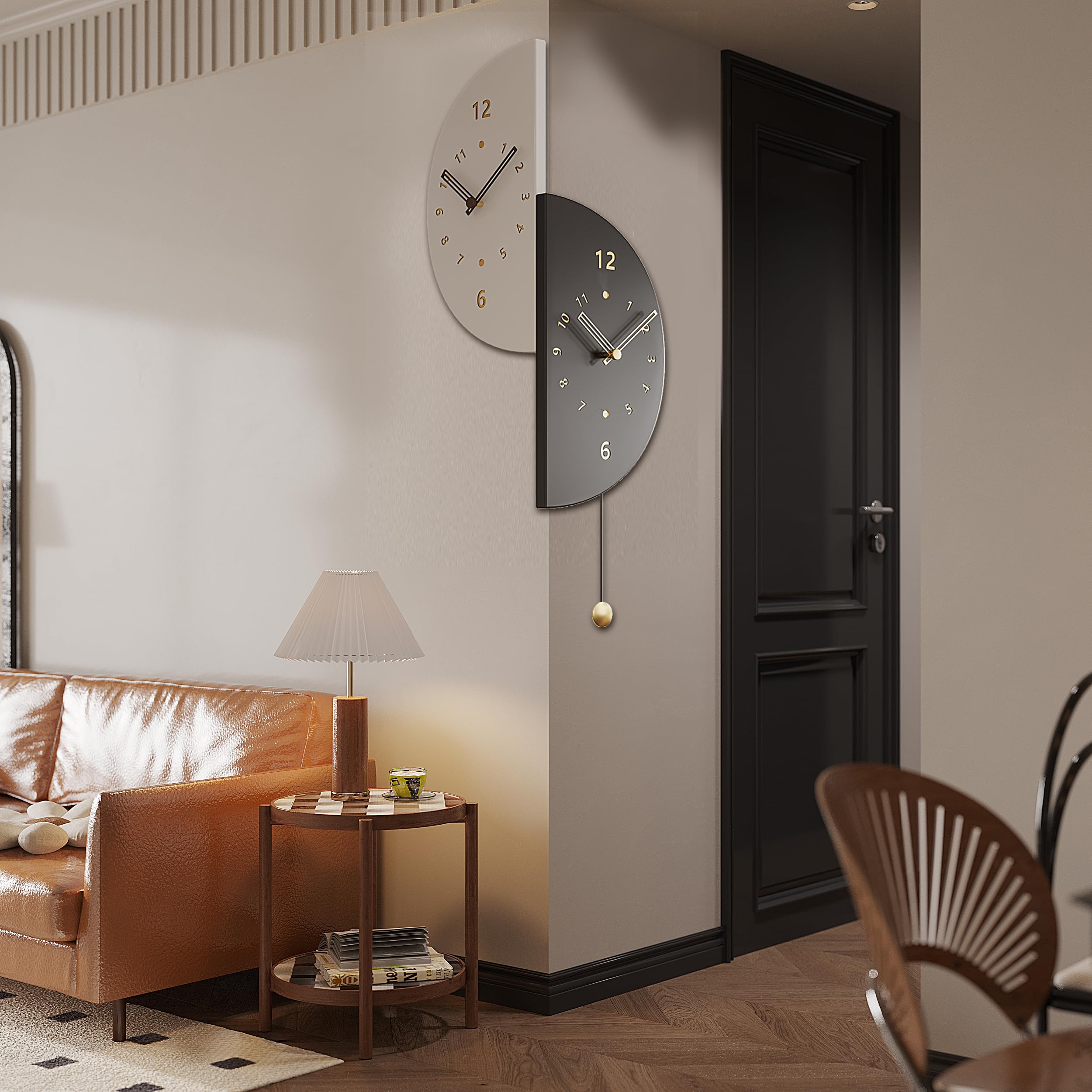 Modern Double Sided Wall Clock with Pendulum - Battery Operated Decorative Clock for Bedroom, Living Room & Office - 17.7 Inch Unique Angle Corner Wall Clock - Perfect for Home Decor, Gifts and Space-Saving Solutions