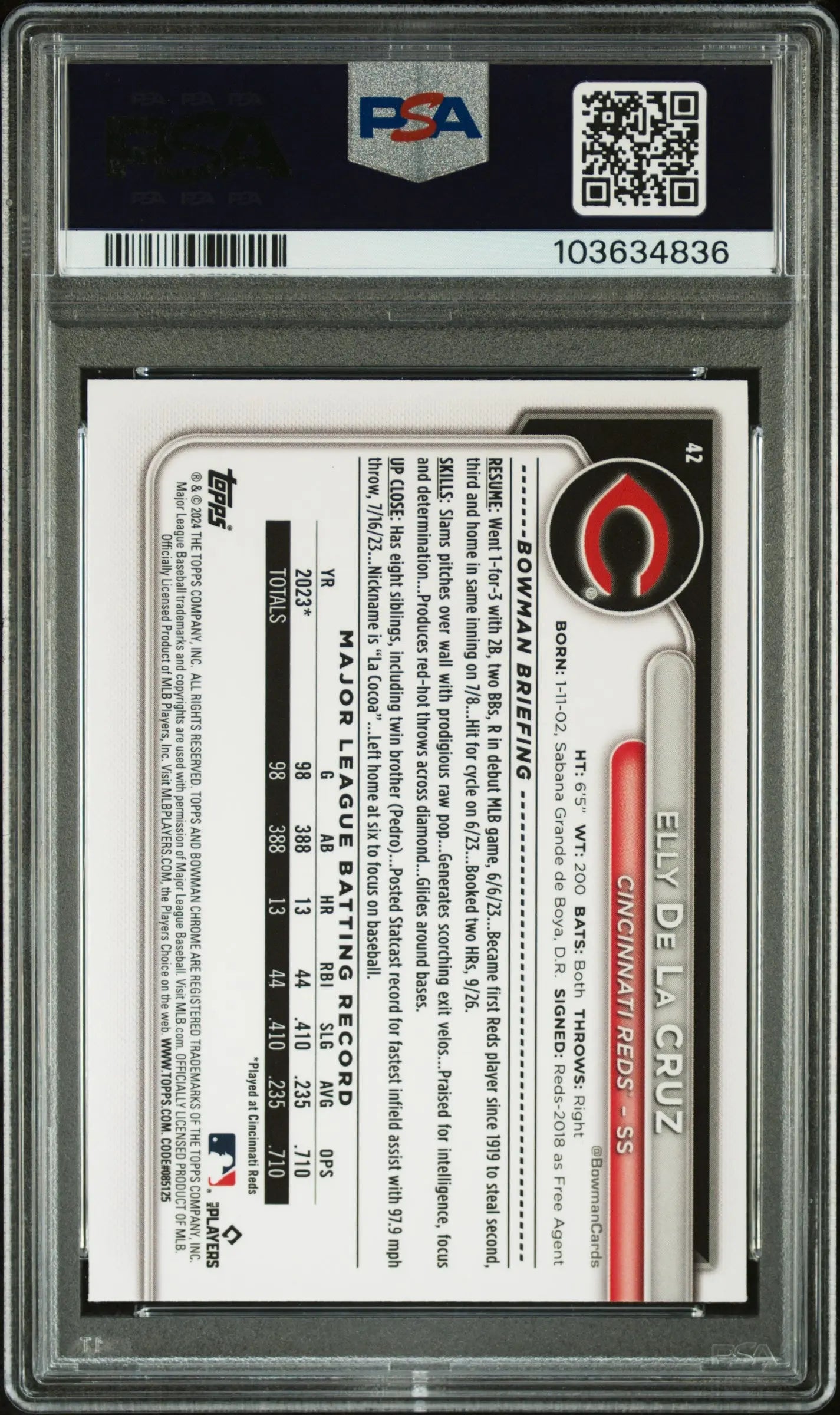 2024 Bowman Chrome Baseball Card - Elly De La Cruz Rookie RC SP PSA 9 Gem Mint | Collectible Sports Memorabilia for Baseball Fans & Card Investors | Perfect for Display Cases, Trading, and Portfolio Growth