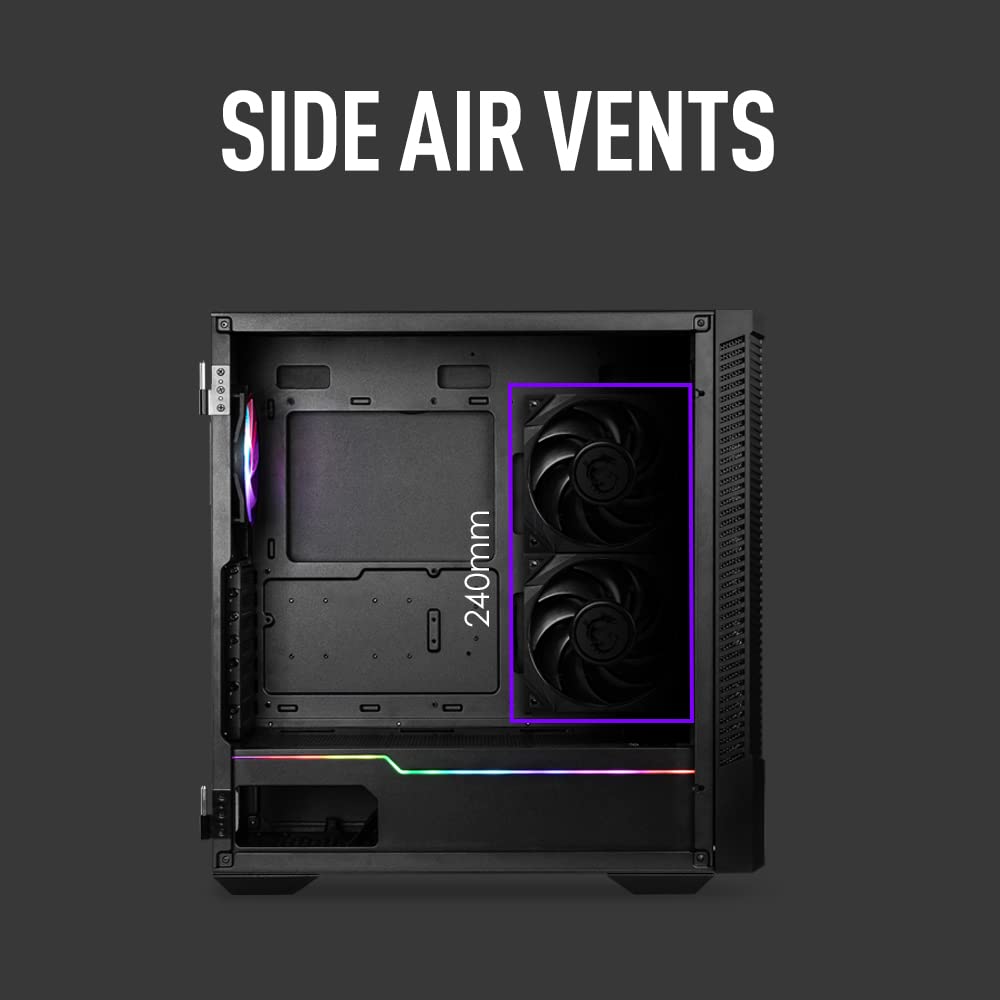 MSI MPG Velox 100R Mid-Tower Gaming PC Case with Tempered Glass Side Panel - 4 x 120mm ARGB Fans, 360mm Liquid Cooling Support, Mesh Front Panel for Optimal Airflow - Perfect for High-Performance Gaming Rigs and Custom PC Builds