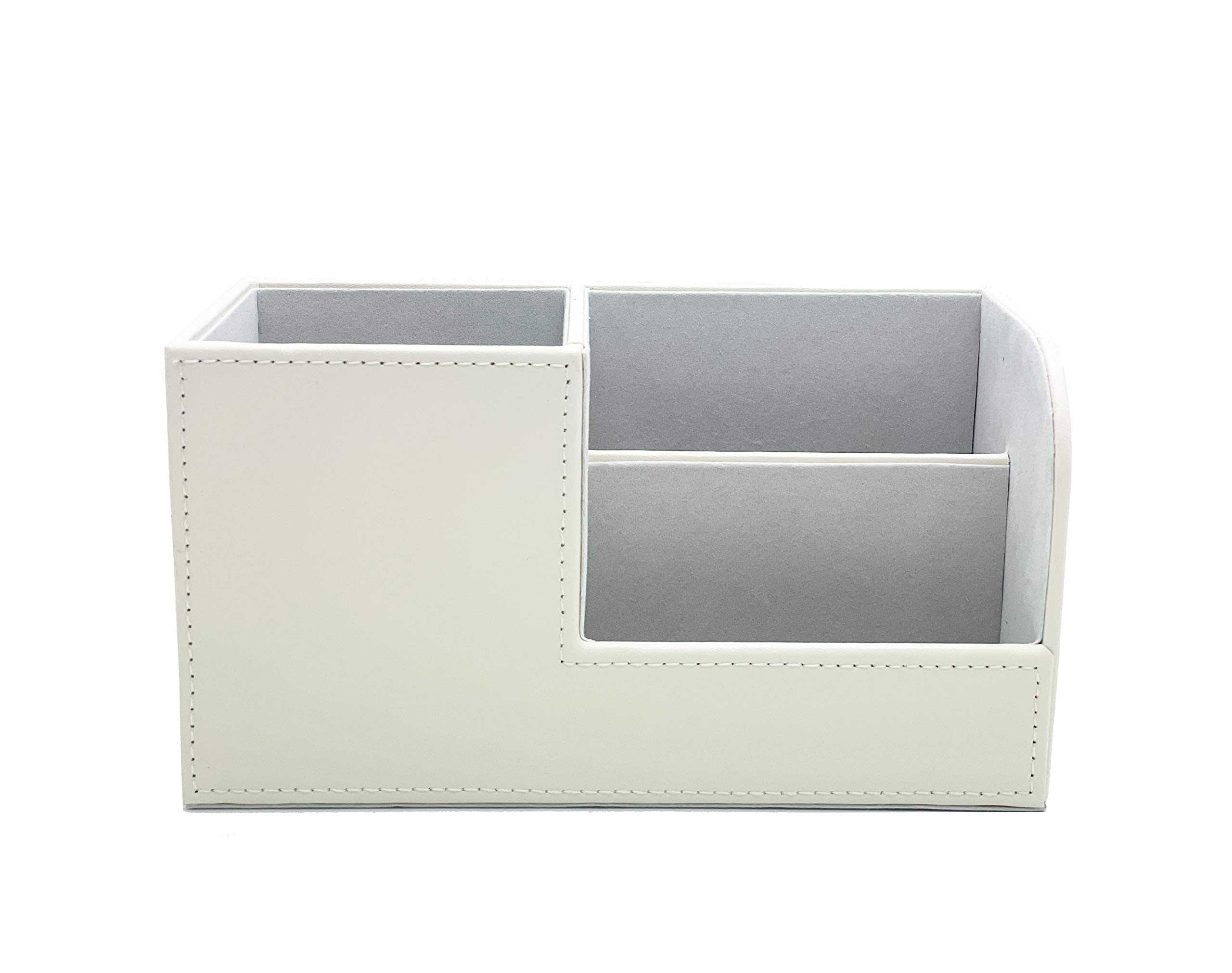 Premium Leather Desk Organizer - Multi-Function Stationery Storage Box for Pens, Pencils, Smartphones & Business Cards | Office Desk Accessories for Home & Work (White)