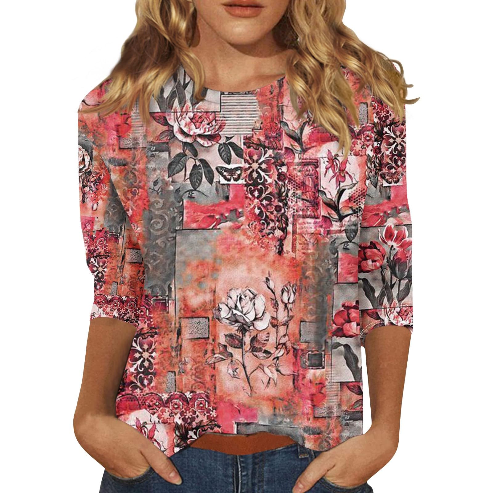 Trendy 2024 Women's Work Tops - 3/4 Sleeve Graphic Tee Shirts for Fall | Office Wear & Casual Outfits