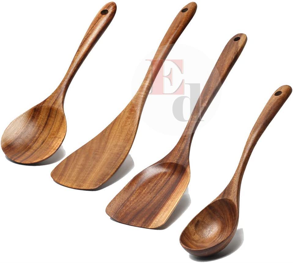 Premium Wooden Spoon Set for Cooking & Serving - Natural Wood Kitchen Utensils - Ideal for Stirring, Mixing & Serving Soups, Pasta & Salads
