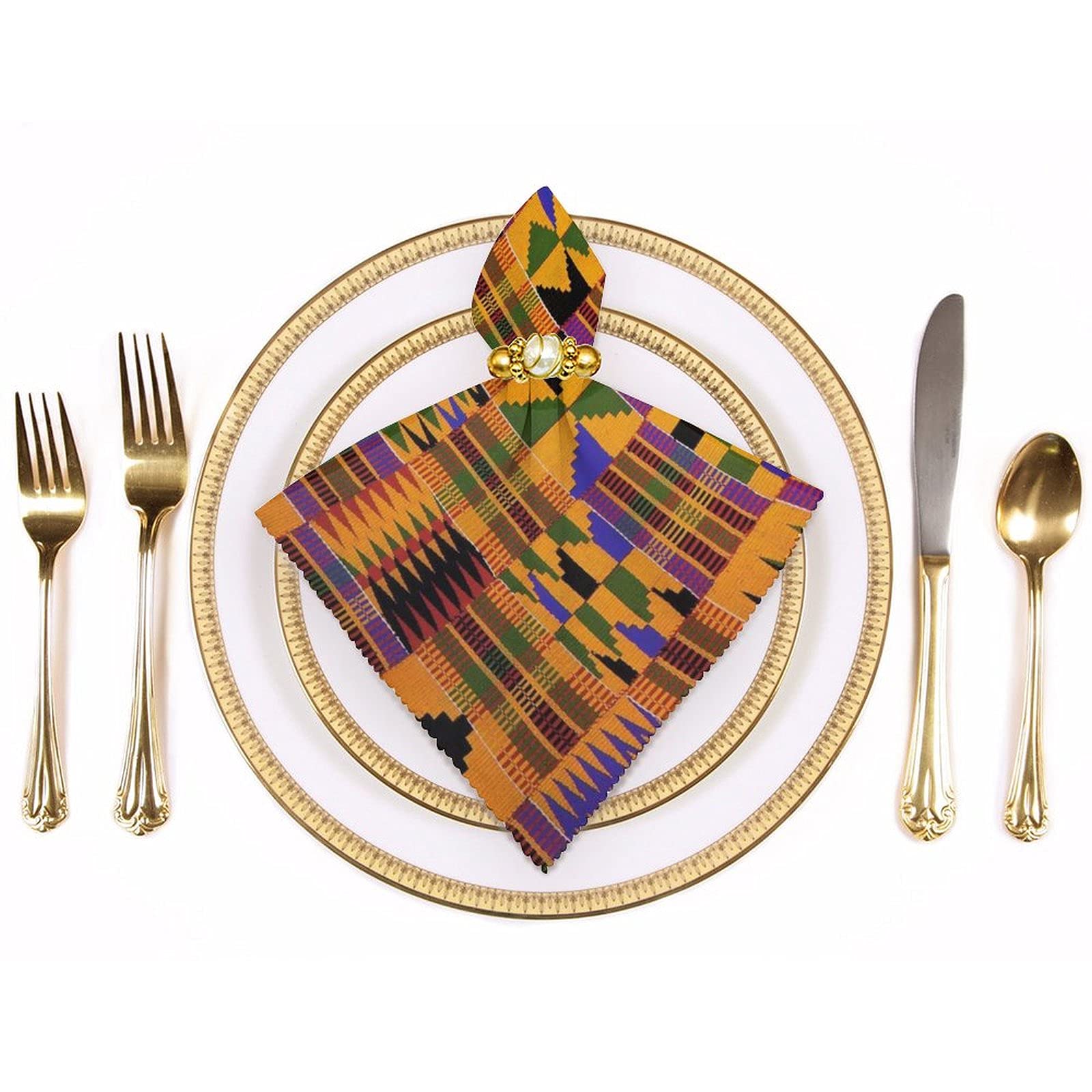 African Kente Cloth Dinner Napkins Set - Washable Printed Table Linens for Everyday Use | Perfect for Dinner Parties, Weddings & Home Decor