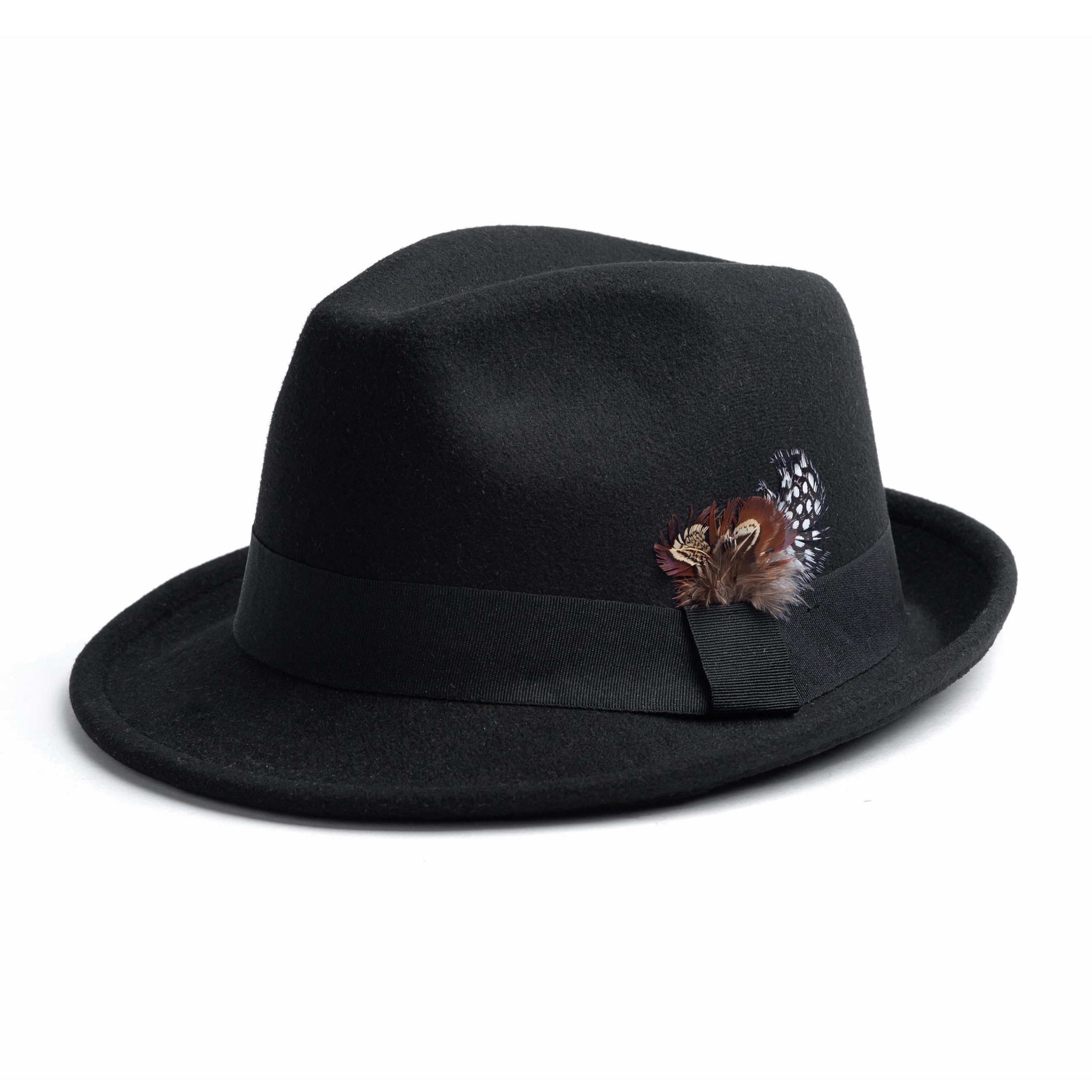 Stylish Short Brim Fedora Hat for Men & Women - Premium Felt Dress Panama Trilby Hat with Feather Band - Perfect for Weddings, Parties & Vintage Fashion Outfits