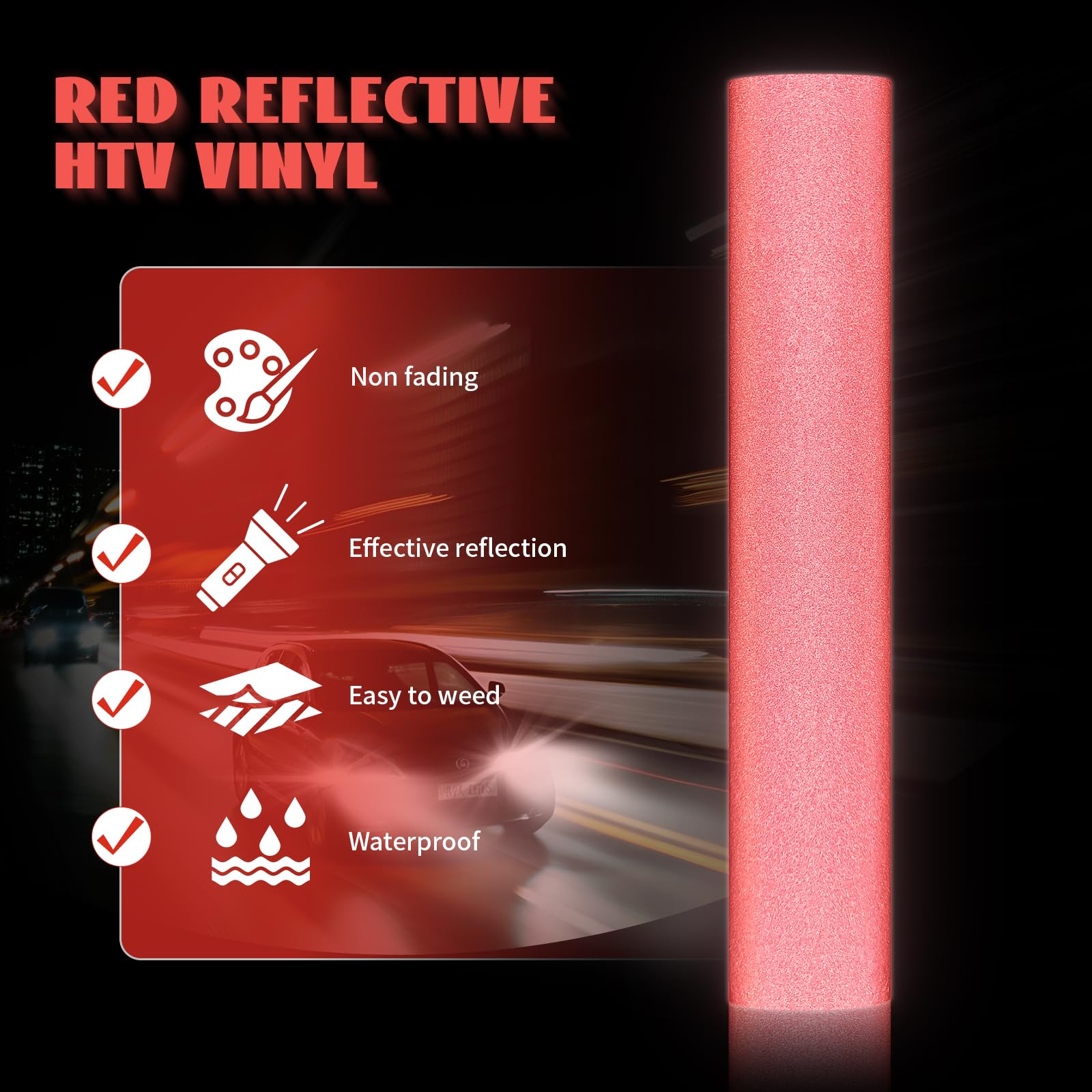 GIRAFVYINL Reflective HTV Vinyl Red - Heat Transfer Vinyl for Cricut 12”x7ft - DIY Iron On Vinyl for T-Shirts, Fabric, Bags - Perfect for Sports Safety Gear, Night Running Apparel & Custom Clothing Projects