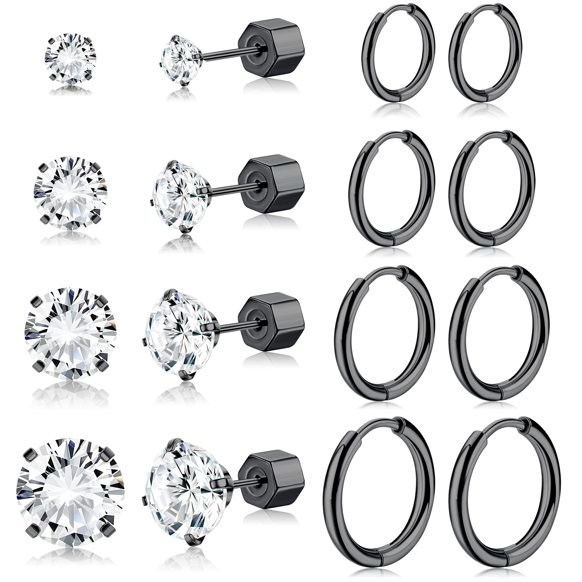 Magitaco 8 Pairs Stainless Steel Hoop & Stud Earrings for Women - Hypoallergenic Cartilage Earrings with Cubic Zirconia - Minimalist Huggie Earring Set for Daily Wear, Parties & Gifts