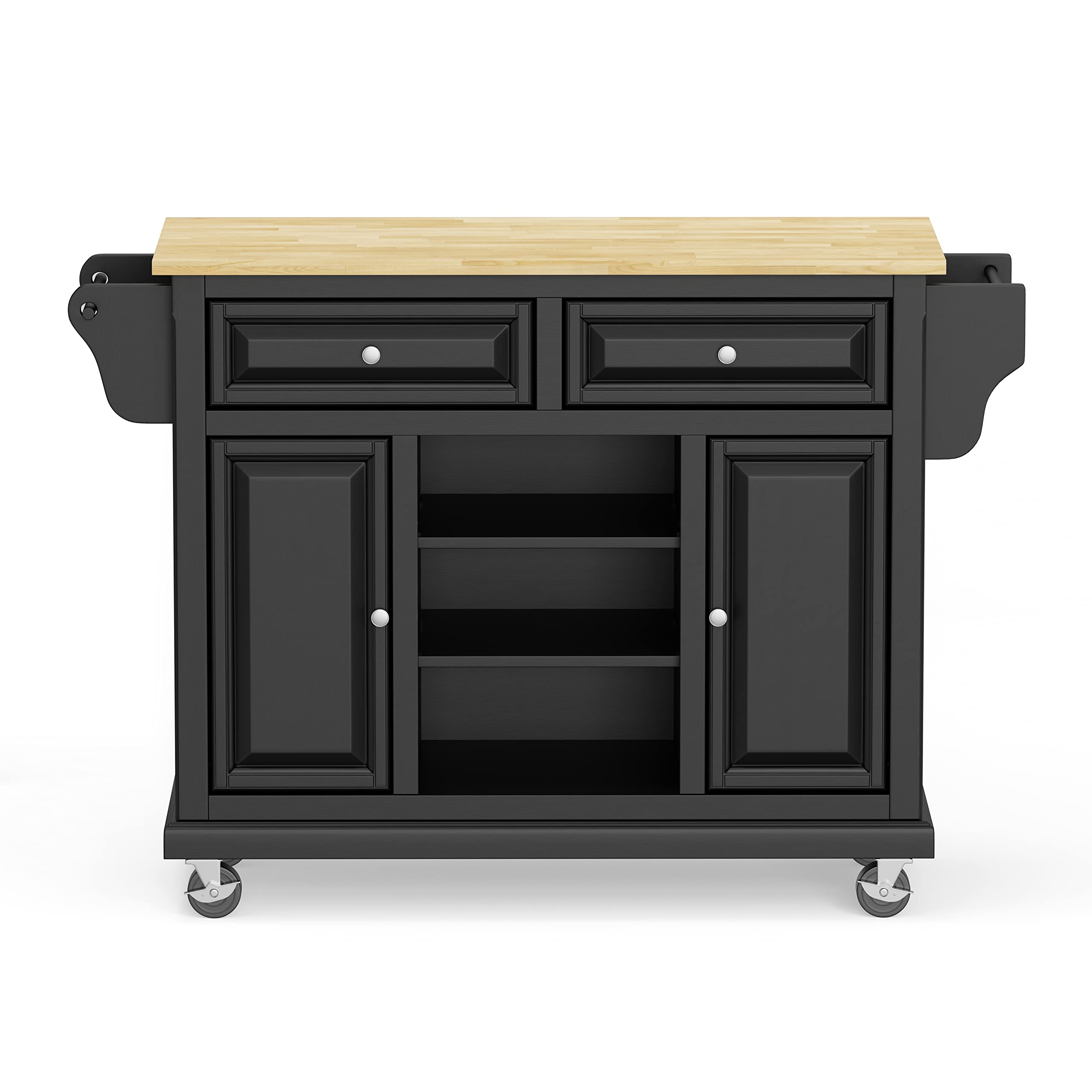 Glenwillow Home Kitchen Cart in Antique Black with Wood Top - Rolling Island Cart with Storage Shelf for Small Spaces, Perfect for Kitchen, Dining Room or Office Organization
