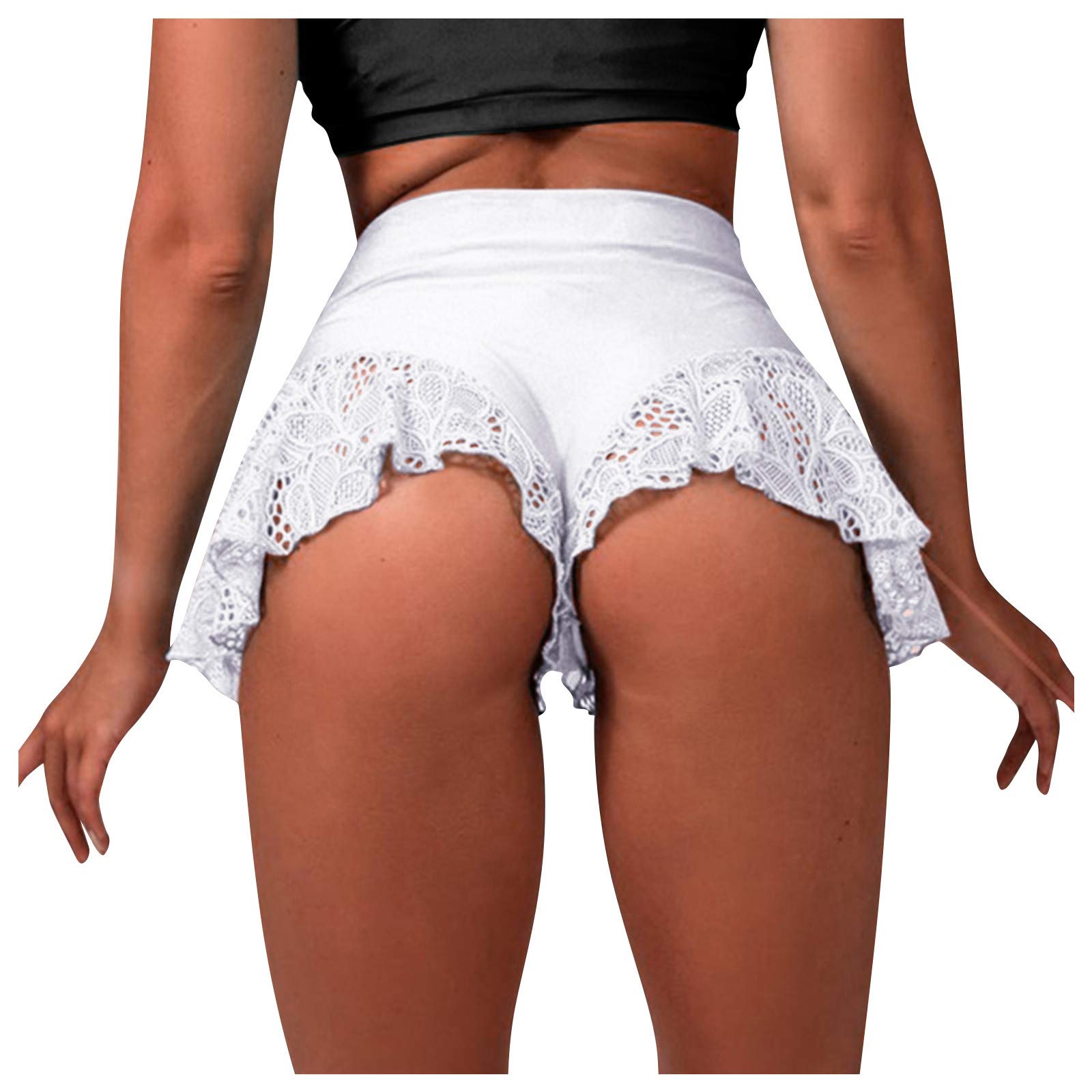 Women's Running Shorts - Tight Bikini Hot Mini Waist Shorts with Lace & Ruffles - High Waist Dance Workout Shorts for Yoga, Gym & Beach Wear