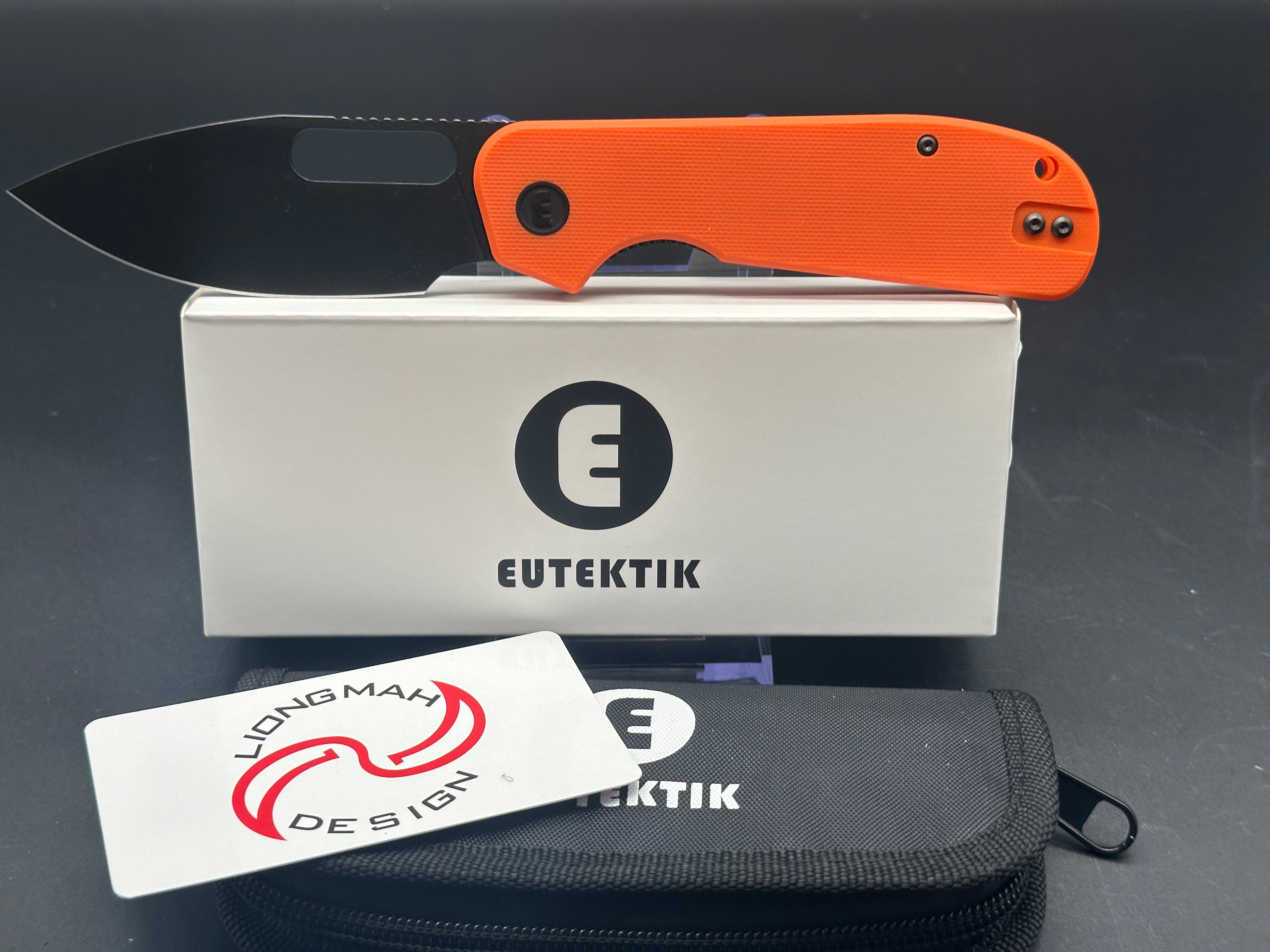Eutektik EFD Orange BlackWashed Folding Knife with LTK Koozie, Patch & Sticker - Perfect for Camping, Hiking & Everyday Carry (EDC)