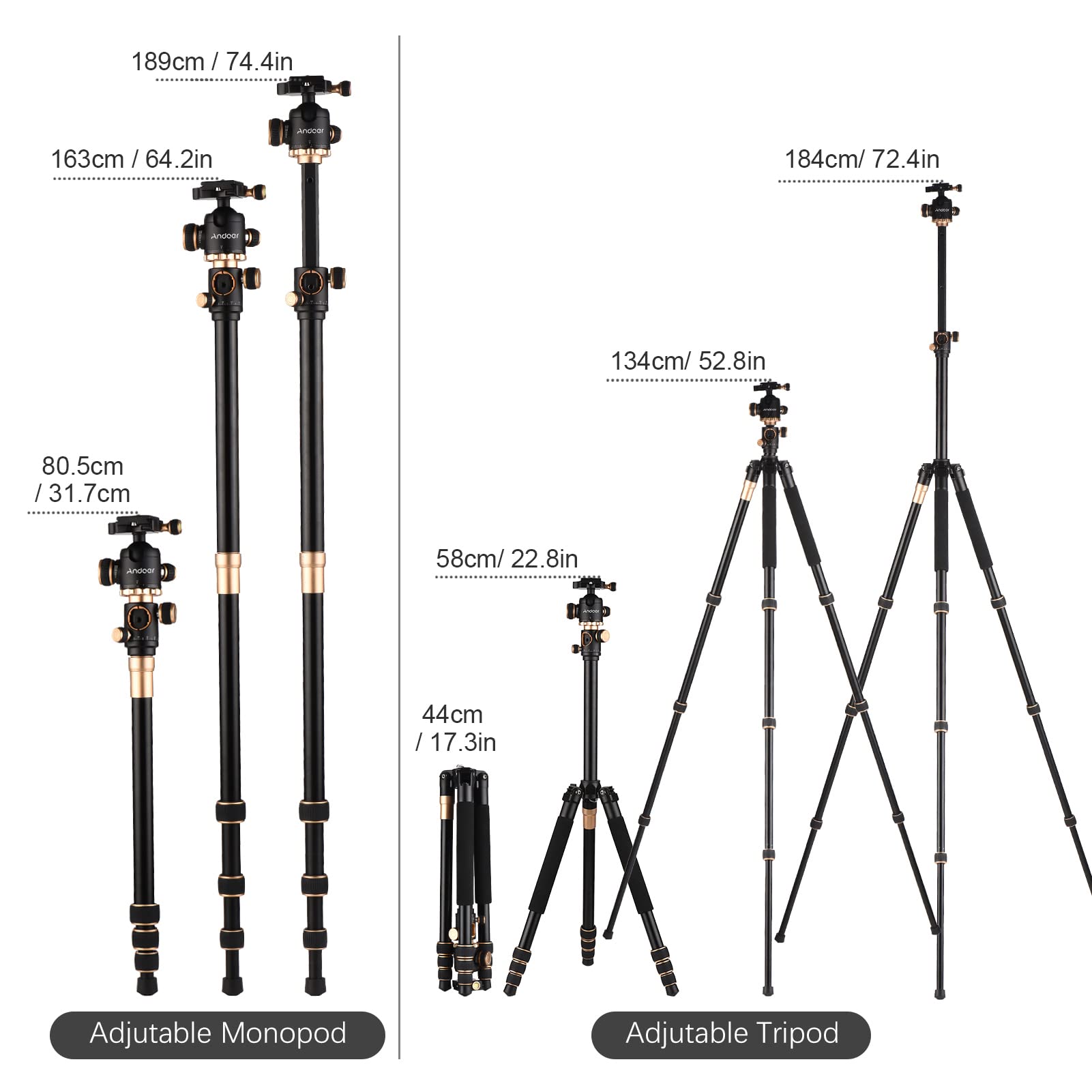 Jemora 72.4 Inch Aluminum Alloy Camera Tripod Stand - Portable DSLR Tripod with 360° Ballhead, 17.6lbs Load Capacity for Photography & Videography - Perfect for Travel, Vlogging, and Outdoor Shooting