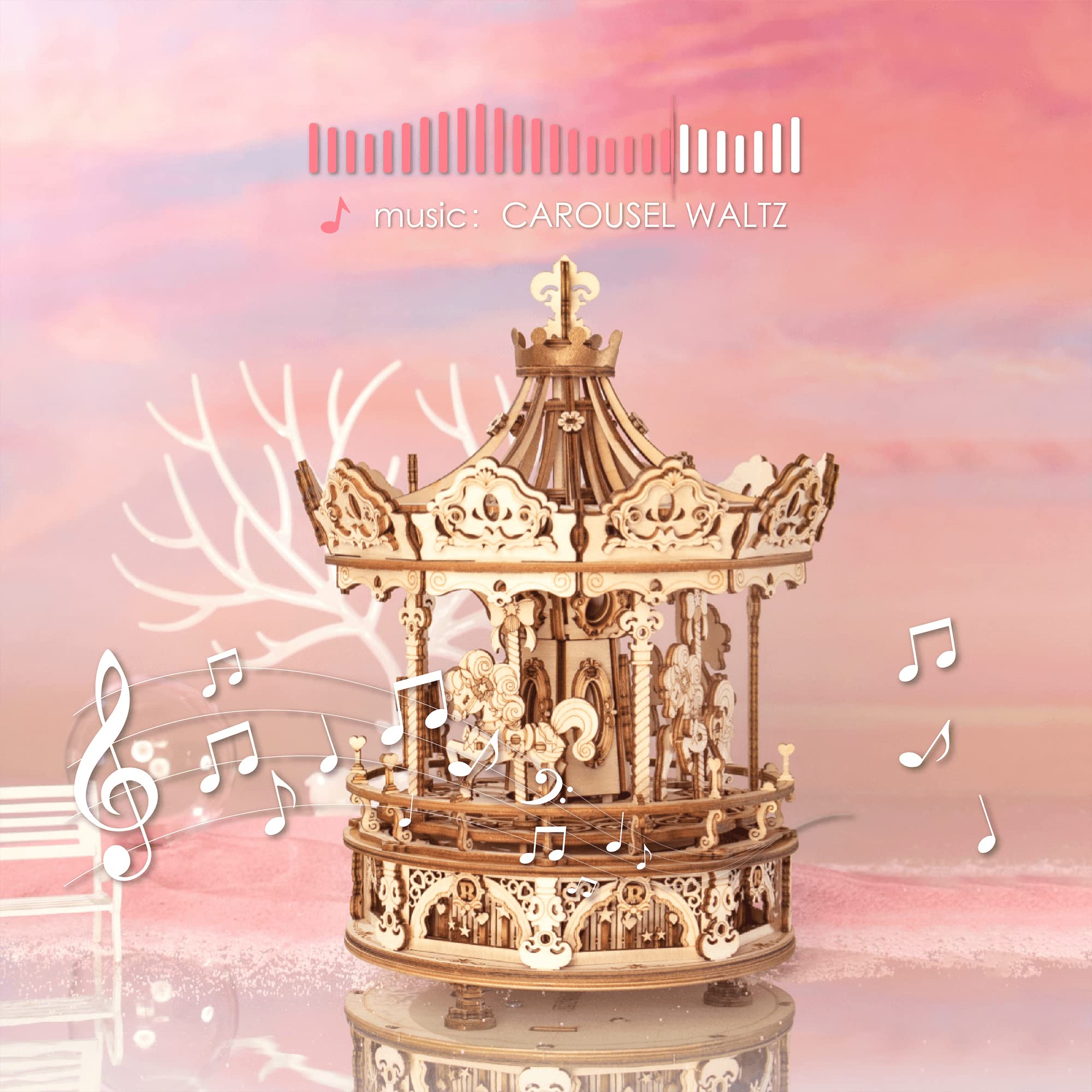 ROKR 3D Wooden Puzzle for Adults - DIY Mechanical Music Box Carousel Model Kit, Creative Building Toy & Unique Gift for Teens & Adults (14+), Perfect for Home Decor, Relaxation & Romantic Gifts - Fun DIY Craft Project for Hobbyists & Music Lovers