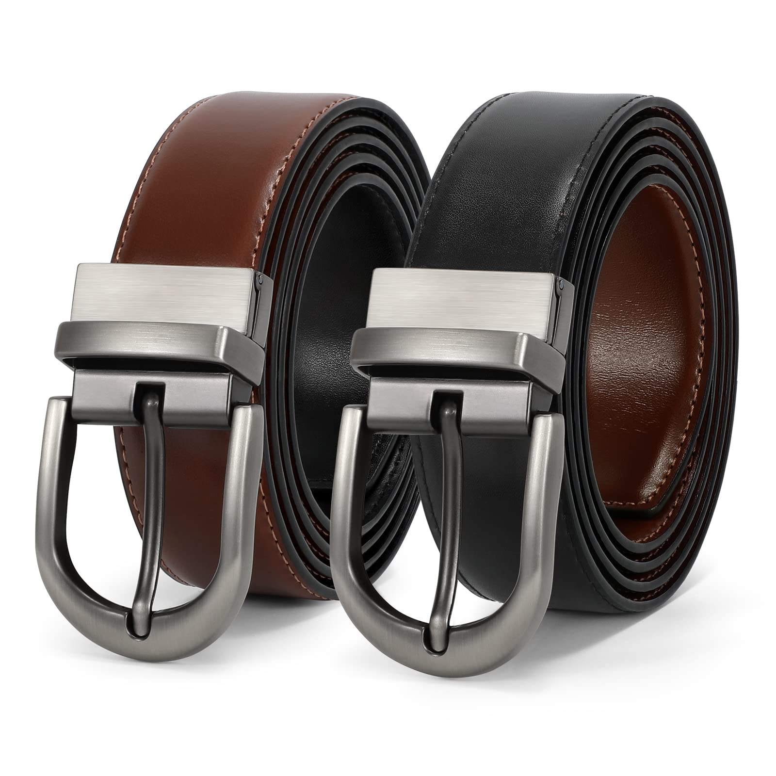 JASGOOL Men's Reversible Leather Belt - Black & Brown Dress Belt with Rotating Buckle - Perfect Gift for Dad, Husband, Boyfriend - Ideal for Office, Wedding & Formal Occasions