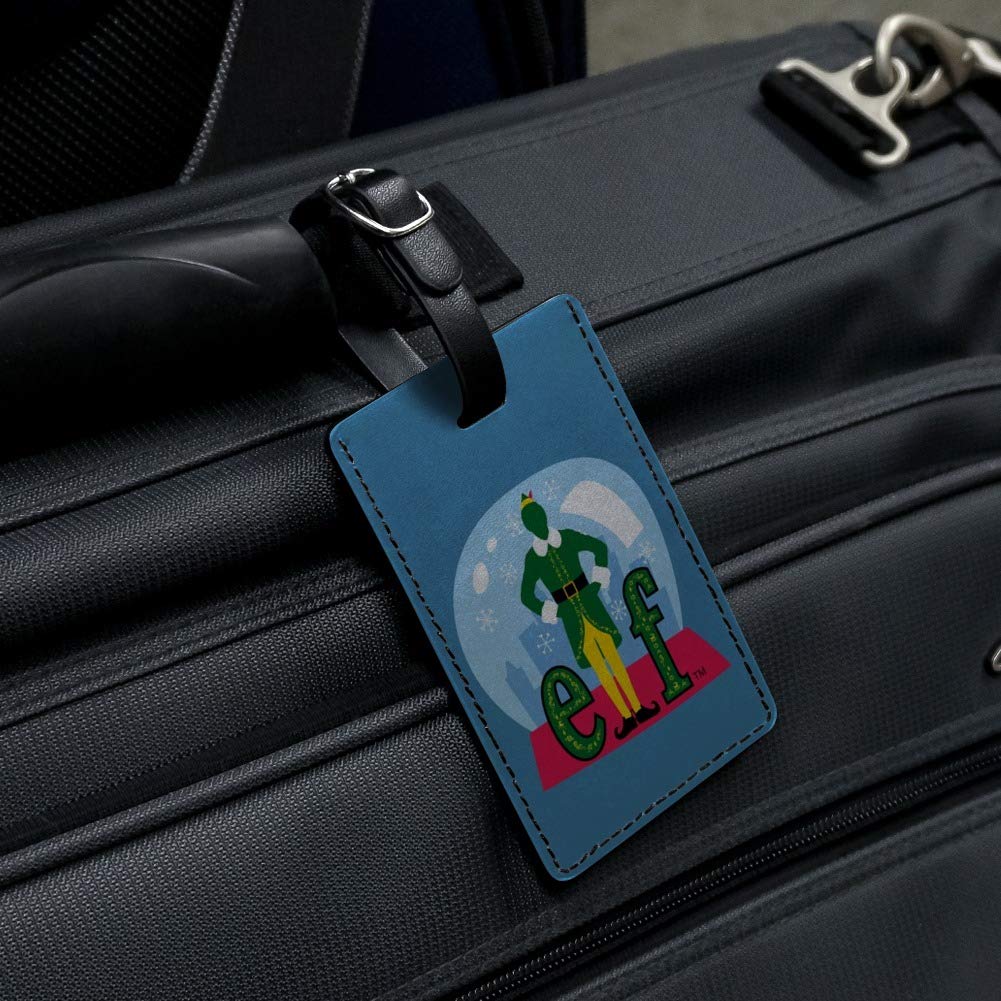 Elf Snow Globe Rectangle Leather Luggage Tag - Durable Carry-On ID Tag for Suitcases & Travel Bags - Perfect for Air Travel, Vacation & Business Trips
