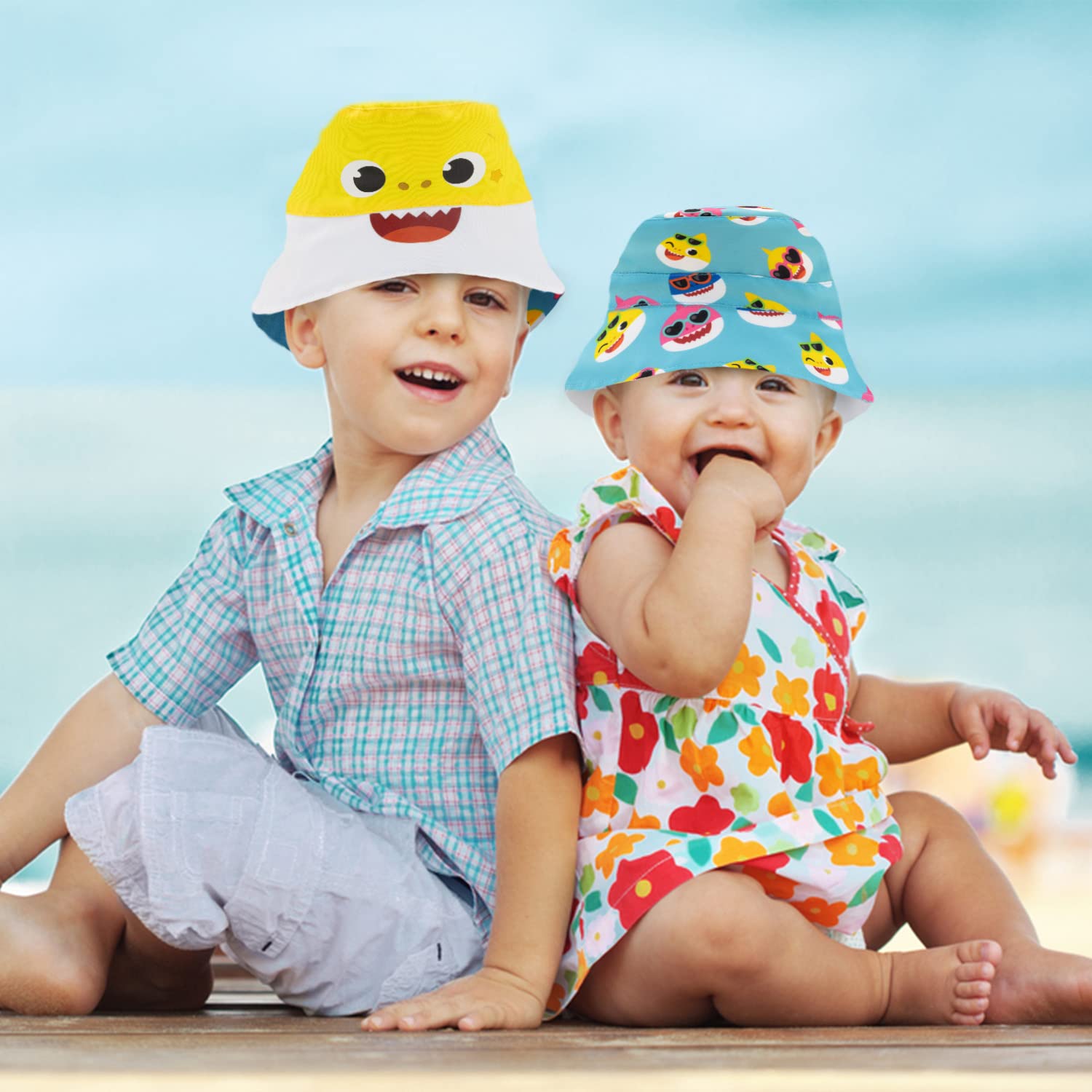 Baby Shark Reversible Bucket Hat for Toddlers - UPF 50+ Sun Protection for Boys & Girls - Pinkfong Baby Shark Inspired Design - Perfect for Beach, Park & Outdoor Play