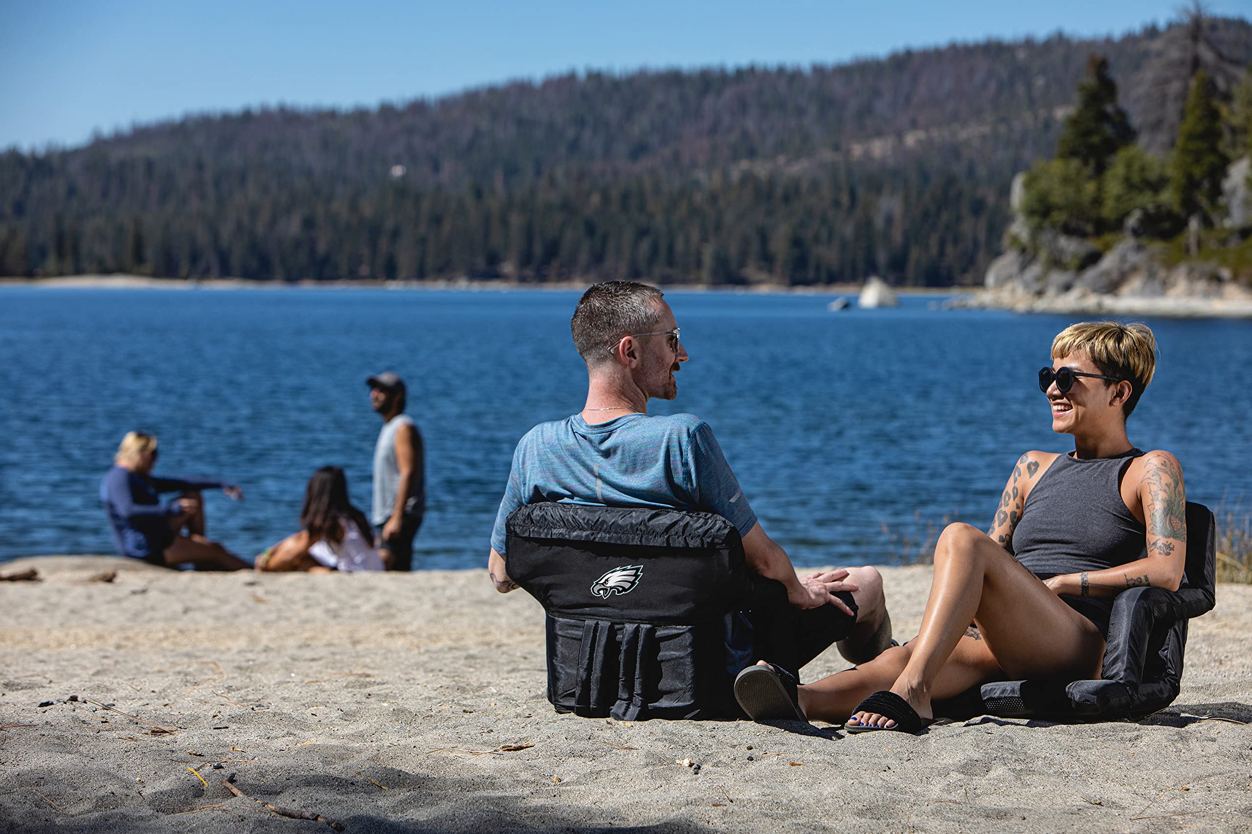 Philadelphia Eagles Ventura Portable Recliner Chair - Lightweight Folding Seat for Outdoor Sports, Tailgating, Camping & Beach Picnics (Black, Officially Licensed NFL Gear)