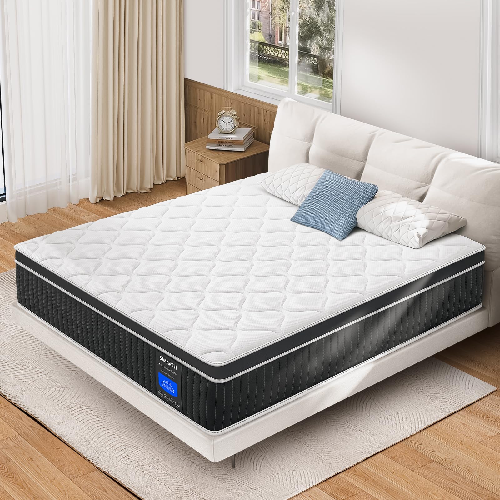 12 Inch King Size Hybrid Mattress in a Box - Memory Foam & Pocket Spring Support - Medium Firm Comfort - Non-Fiberglass - Perfect for Master Bedrooms, Guest Rooms & Apartment Sleeping